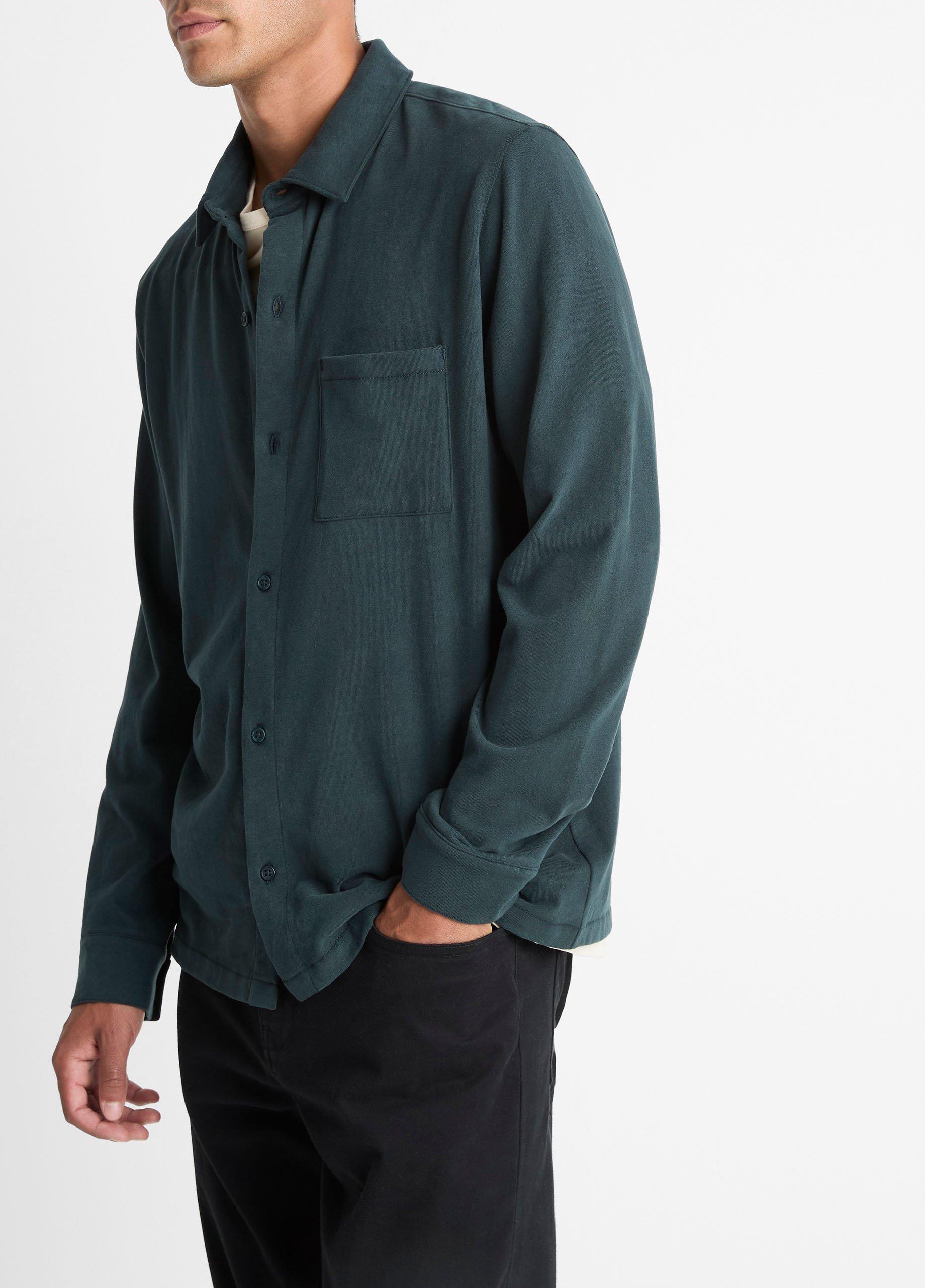Sueded Cotton Jersey Button-Front Shirt image number 1