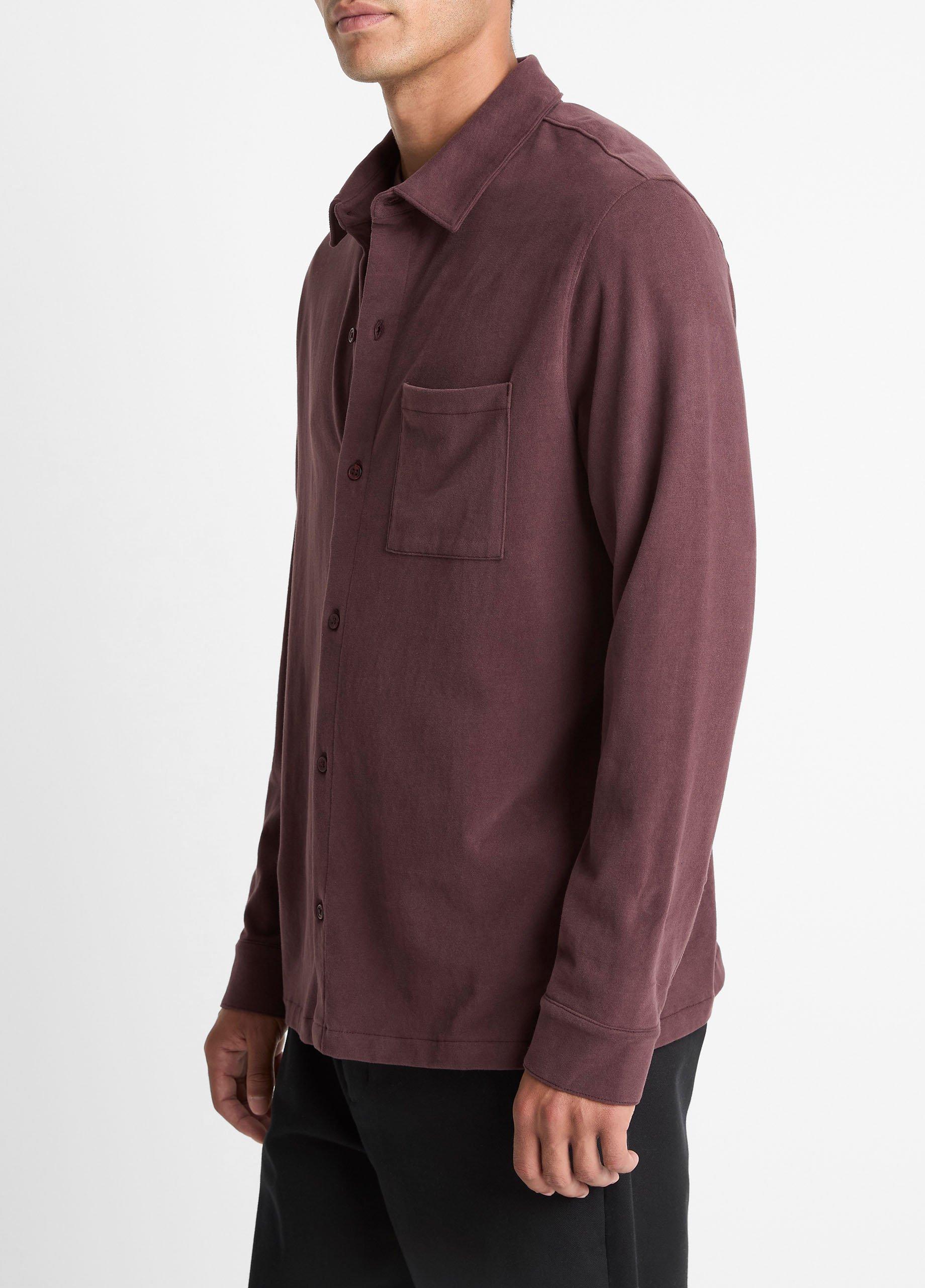 Sueded Cotton Jersey Button-Front Shirt image number 1