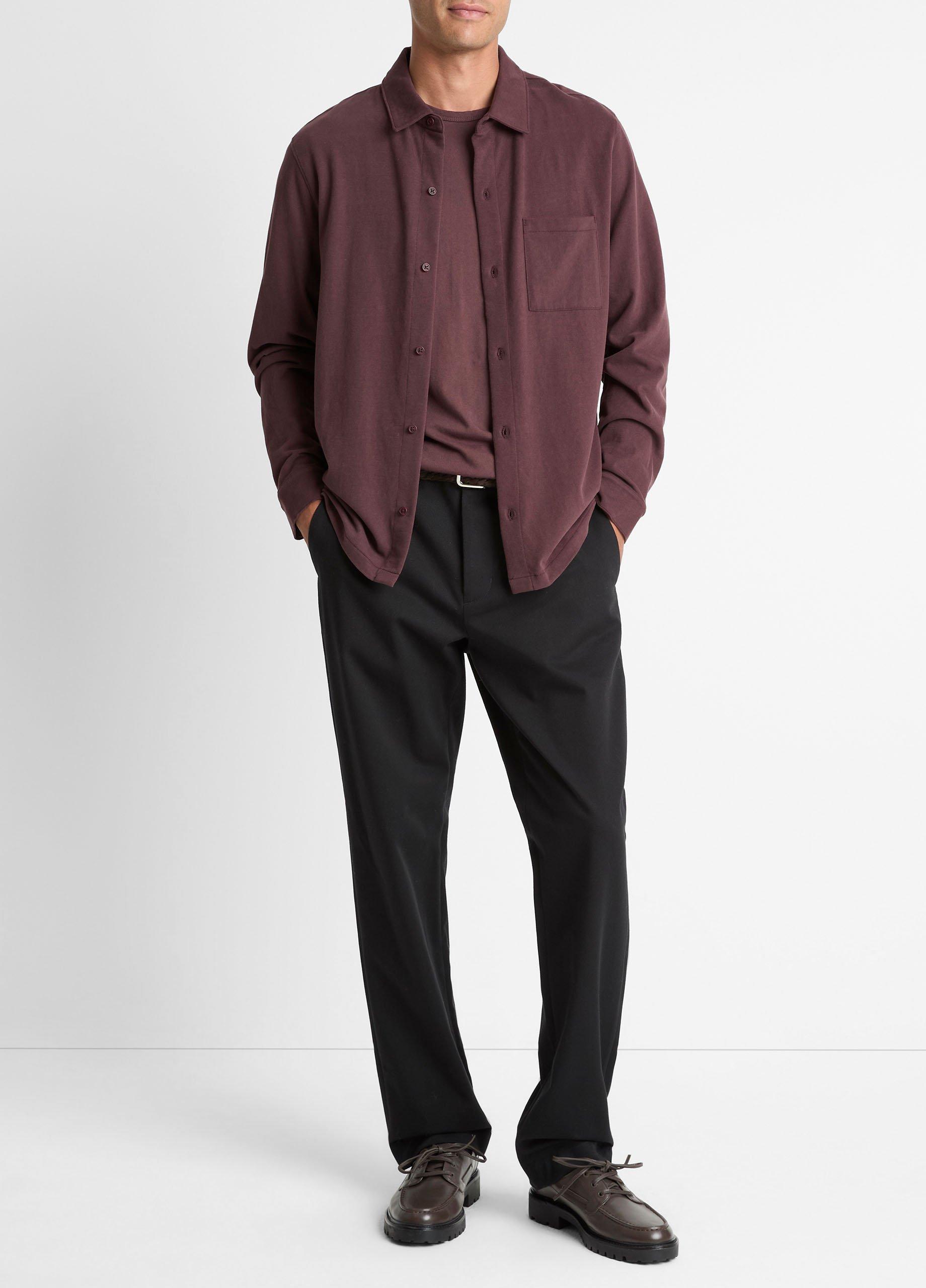 Sueded Cotton Jersey Button-Front Shirt image number 3