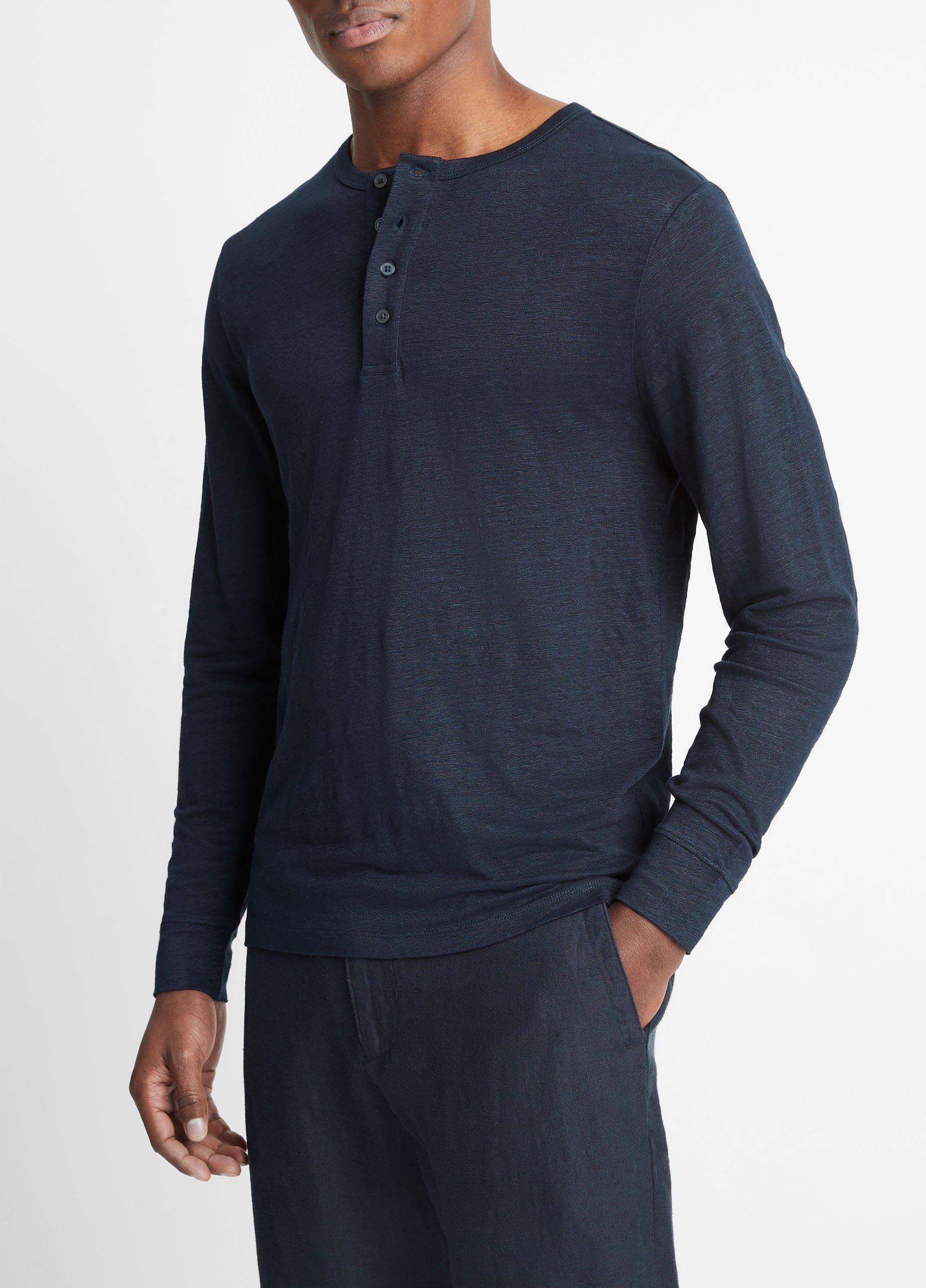 Linen Long-Sleeve Henley in Tees & Hoodies | Vince