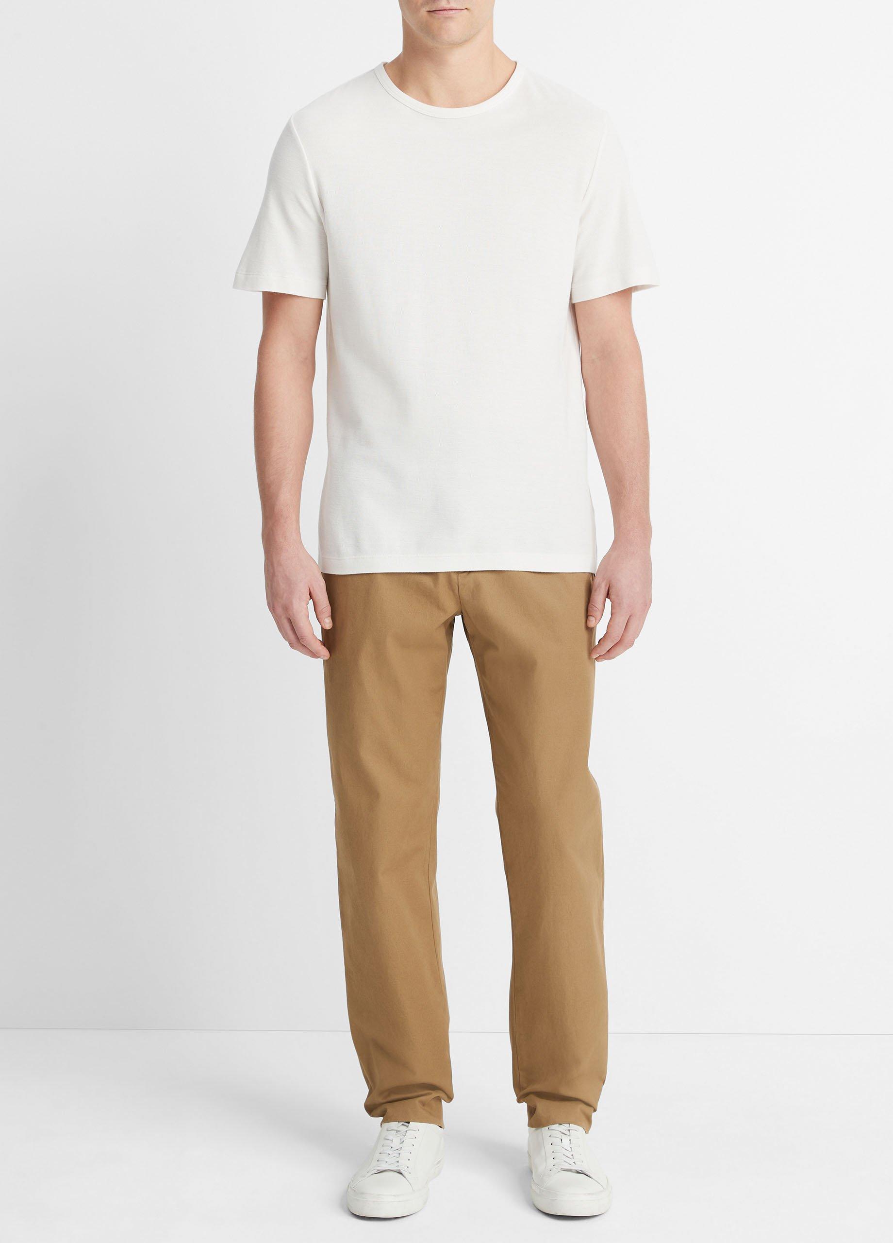 빈스 Vince Pima Cotton Pique Crew Neck T-Shirt,ALABASTER