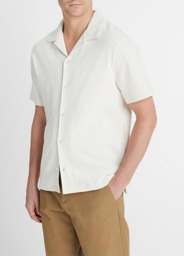 Bouclé Short-Sleeve Button-Front Shirt in Short Sleeve