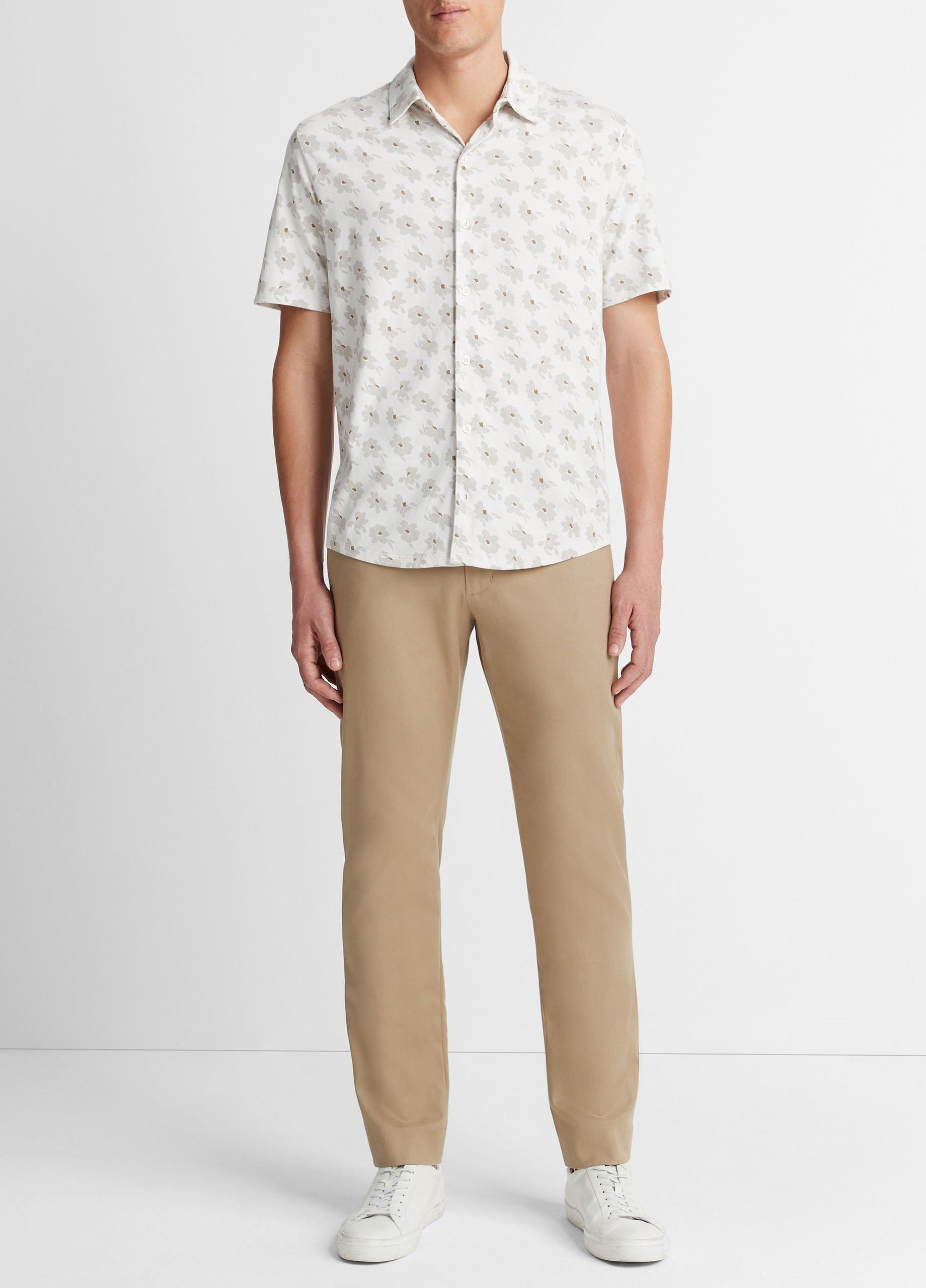 Abstract Daisies Pima Cotton Button-Front Shirt in Short Sleeve  