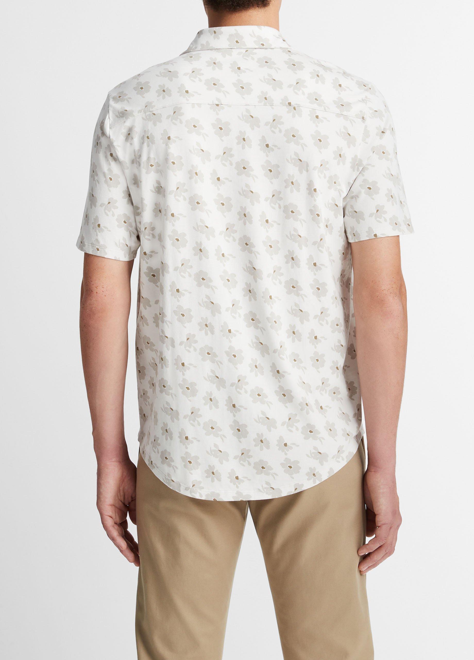 Abstract Daisies Pima Cotton Button-Front Shirt in Short Sleeve  