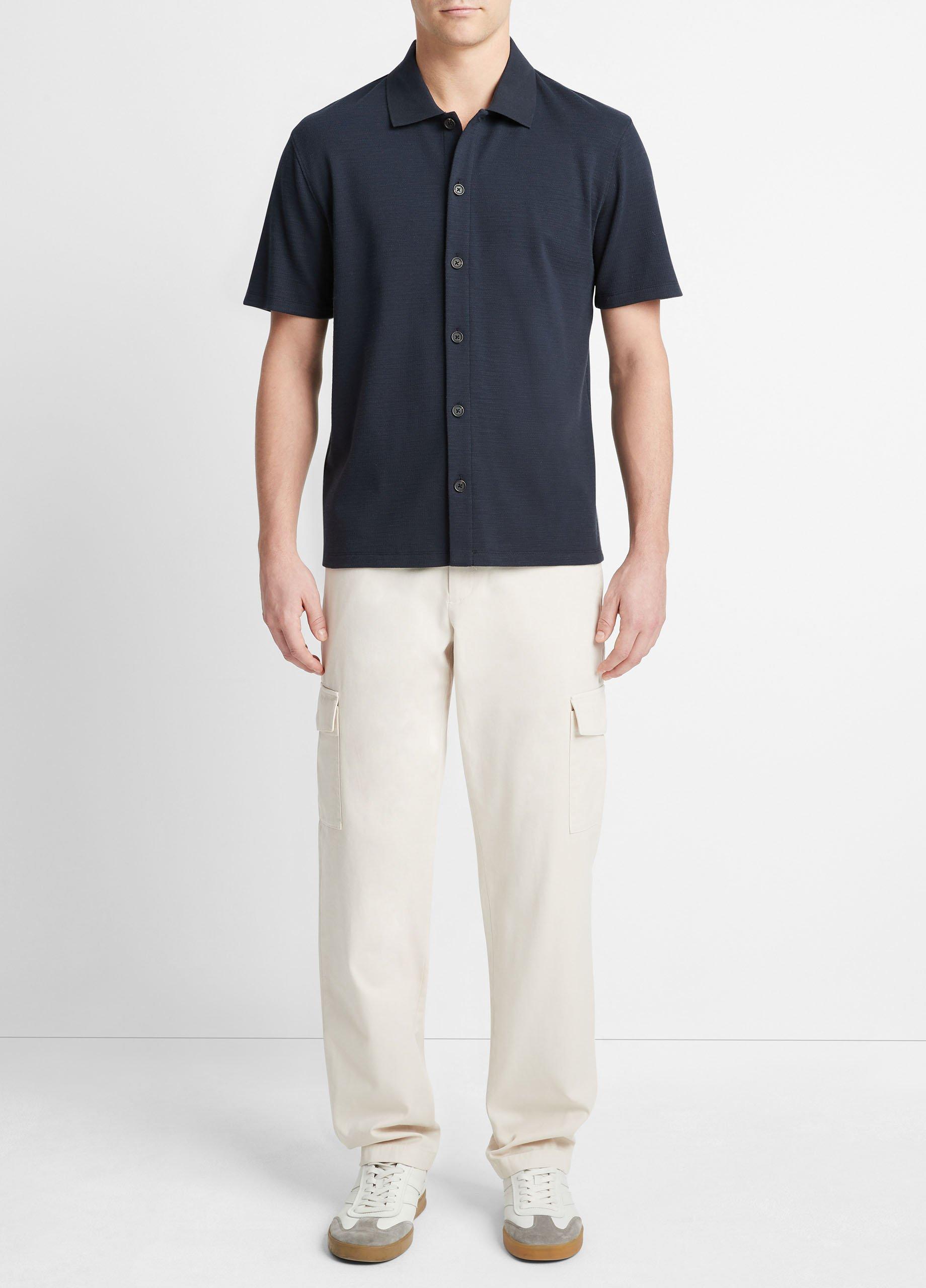 Variegated Jacquard Short-Sleeve Button-Front Shirt in Tees