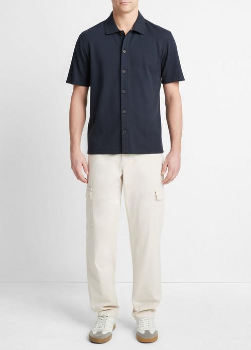 빈스 Vince Variegated Jacquard Short-Sleeve Button-Front Shirt,COASTAL BLUE
