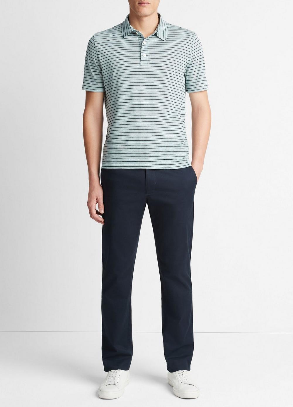 Striped Linen Short-Sleeve Polo Shirt, Ceramic Blue/coastal Blue, Size XL Vince