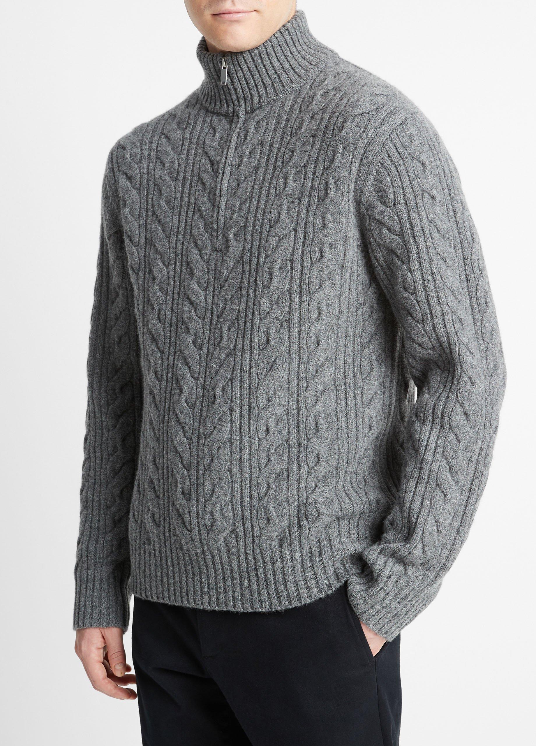 Cable-Knit Wool Quarter-Zip Sweater in Sweaters | Vince