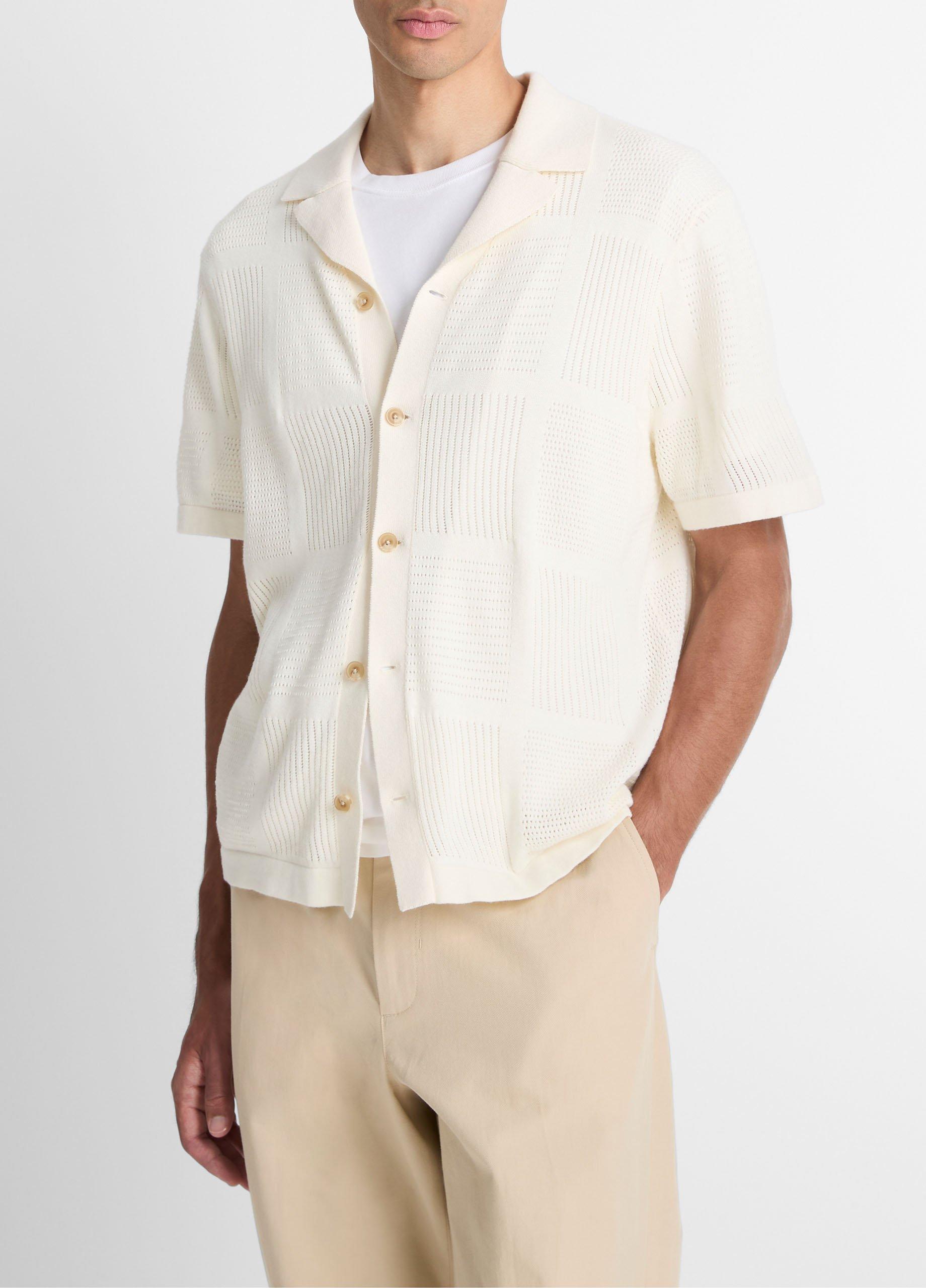 Patchwork Pointelle Short-Sleeve Shirt image number 1