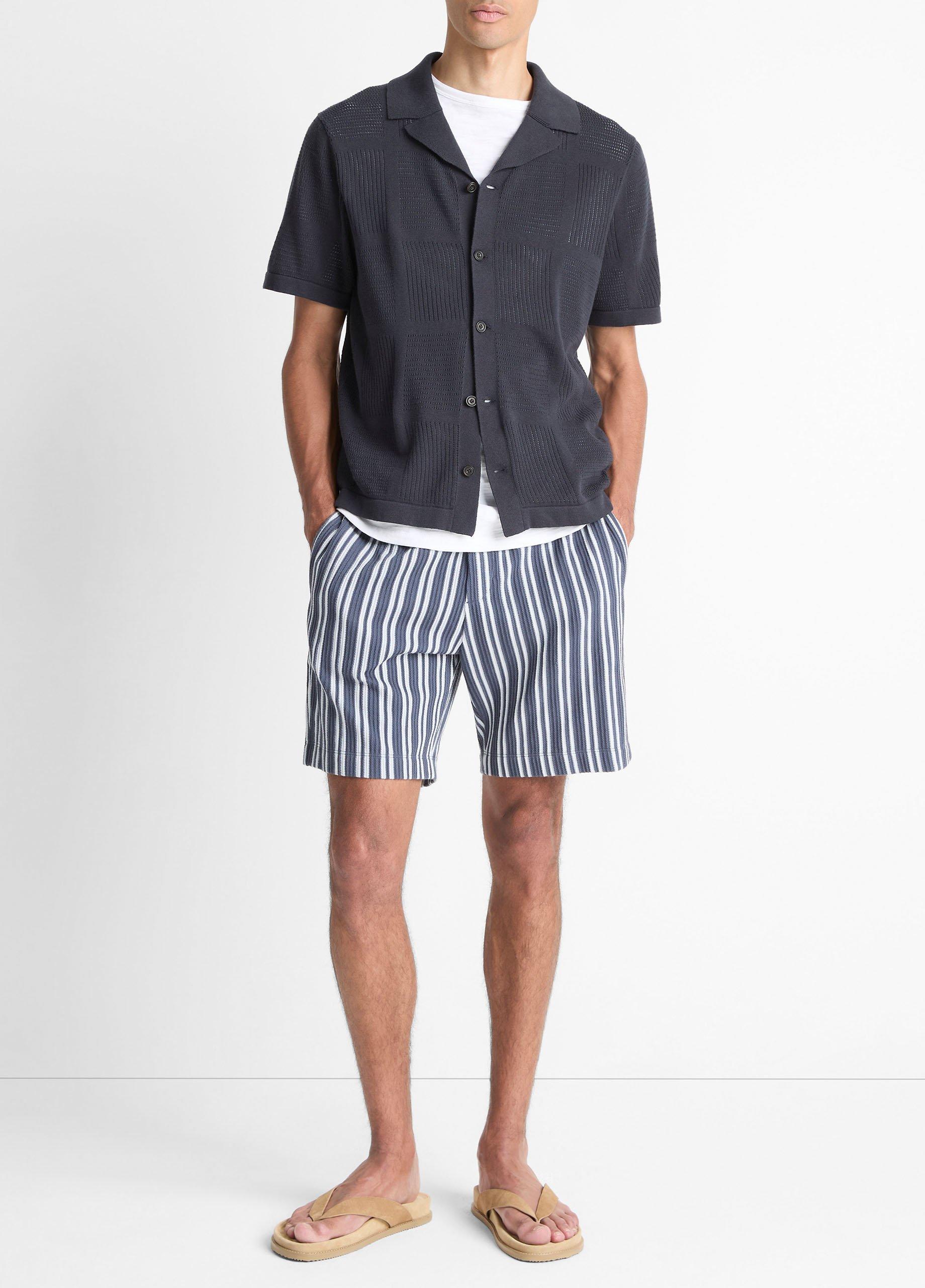 Patchwork Pointelle Short-Sleeve Shirt image number 3