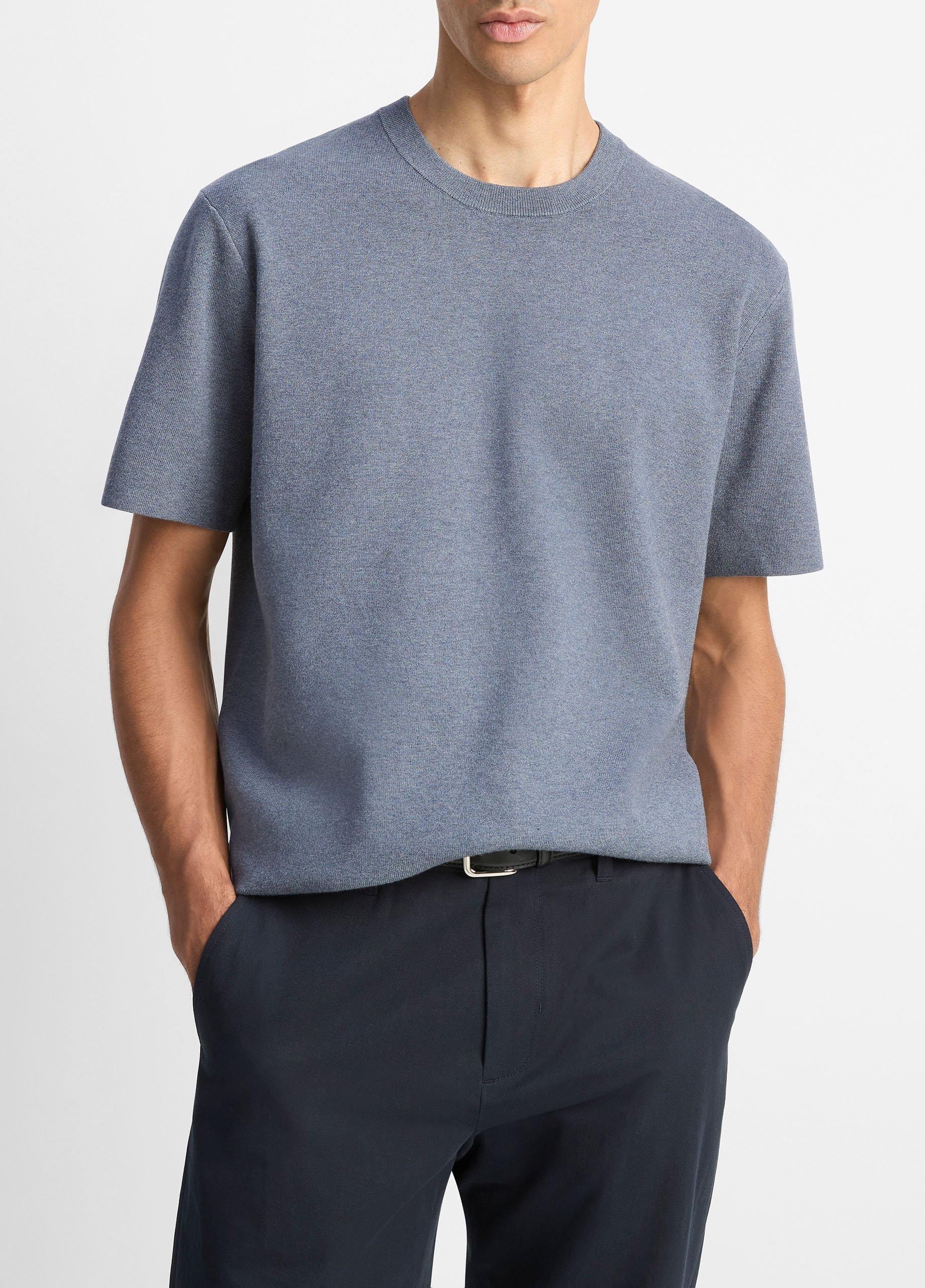 Men's Milano Short-Sleeve Crew Neck Sweater, Light Heather Ripple, Size S Vince