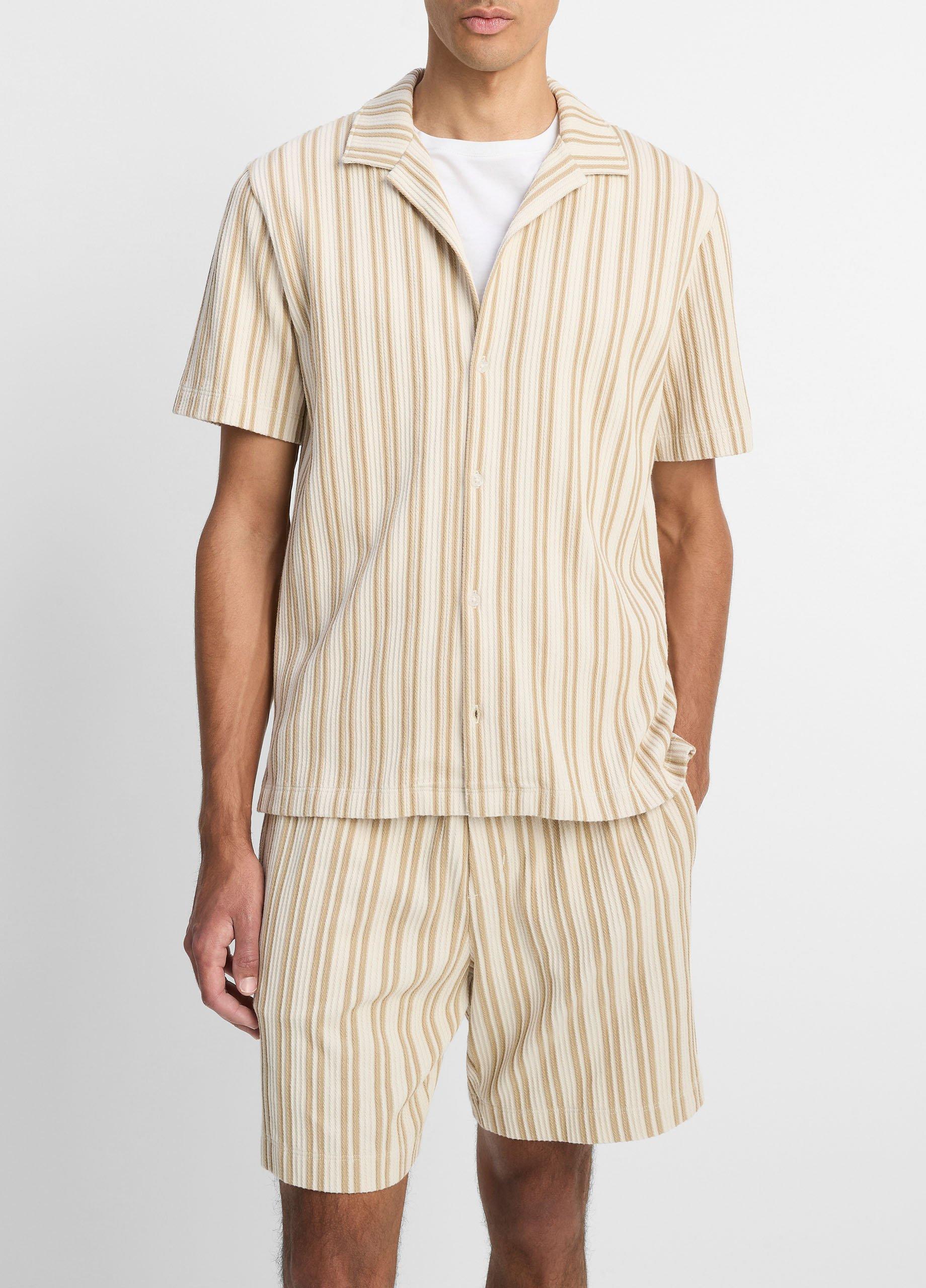 Men's Jacquard-Stripe Cotton-Blend Button-Front Shirt, Terrapin Combo, Size M Vince