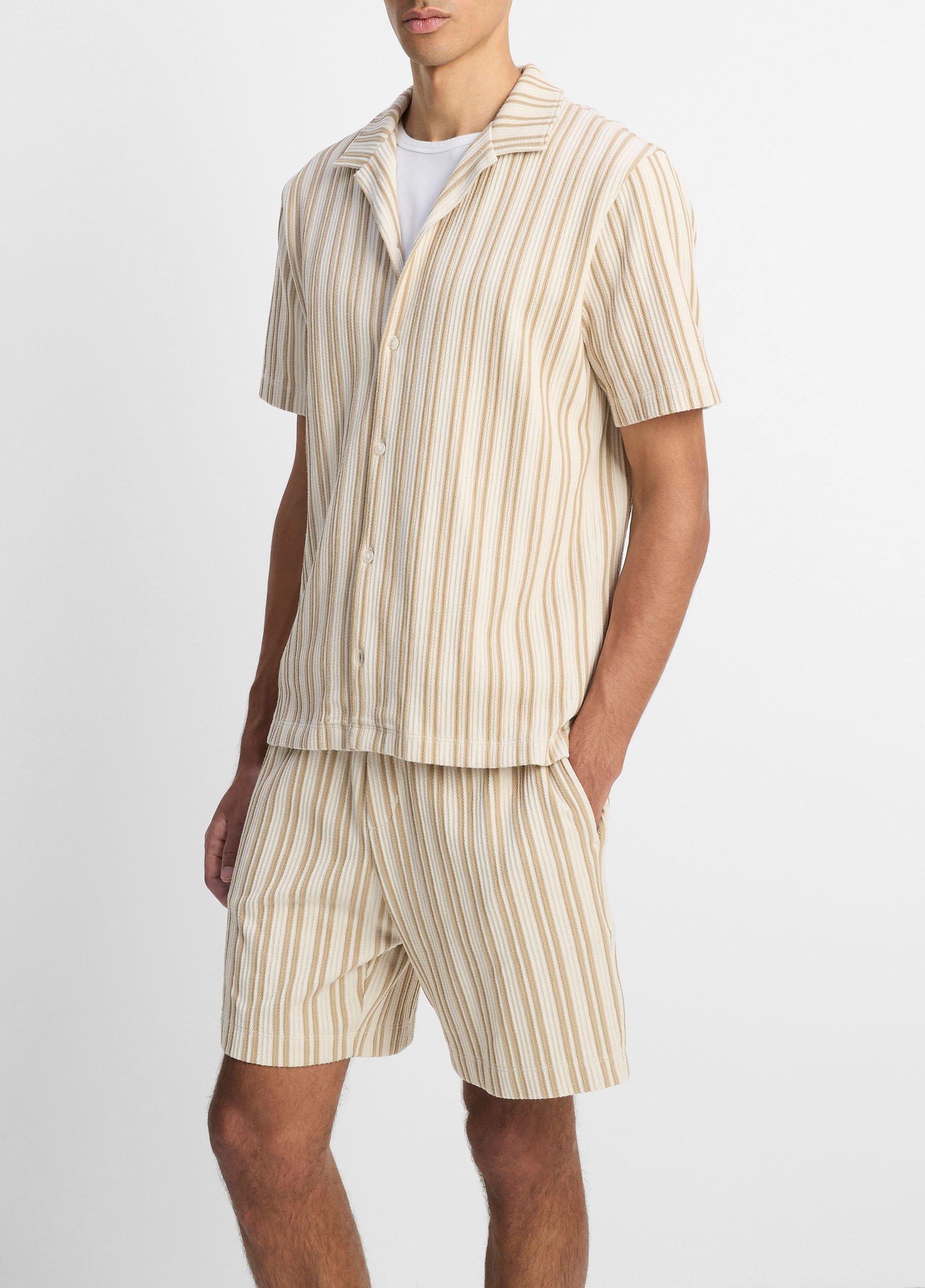 Jacquard-Stripe Cotton-Blend Button-Front Shirt image number 1