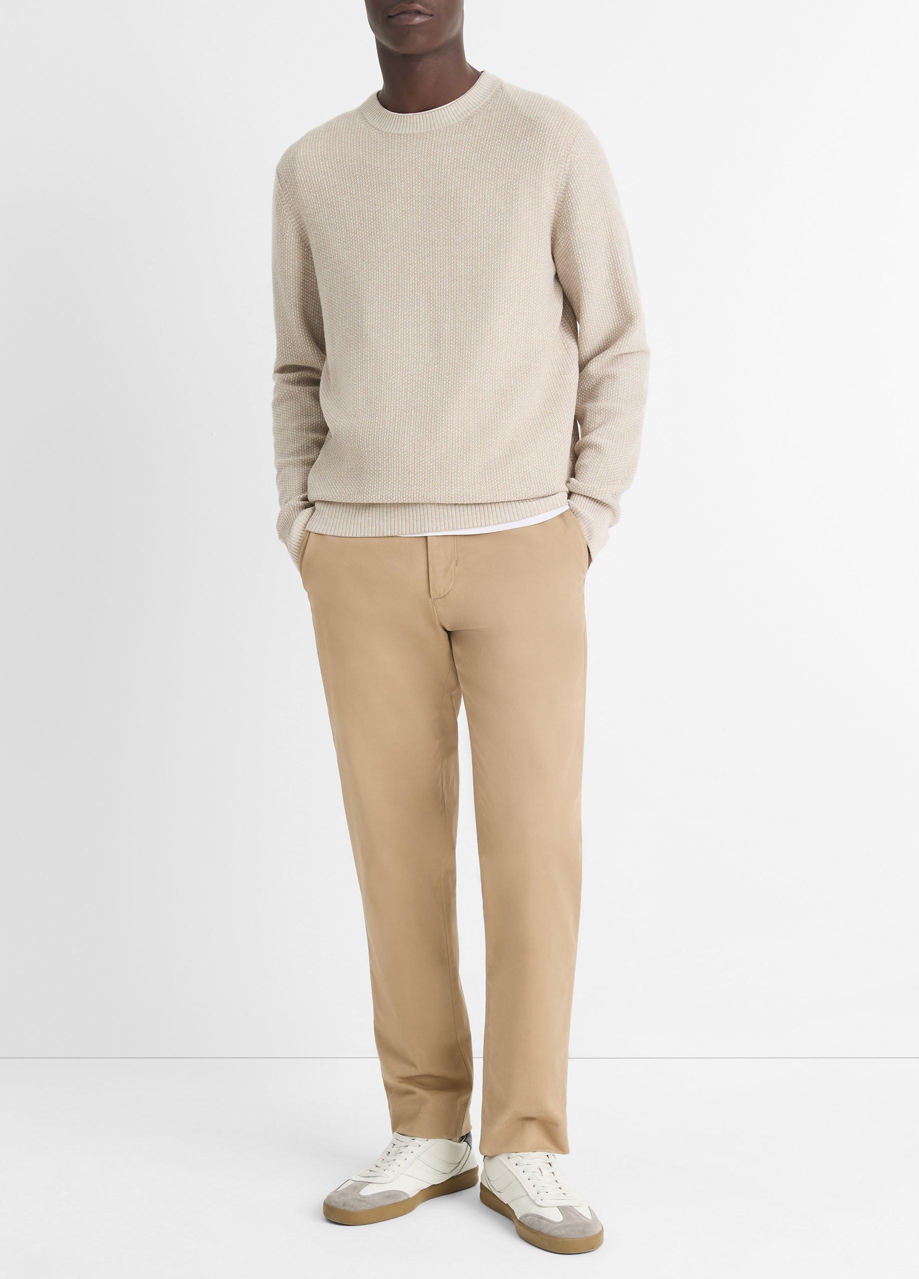 Men's Geo-jacquard Wool-Blend Crew Neck Sweater, British Khaki/classic Cream, Size S Vince