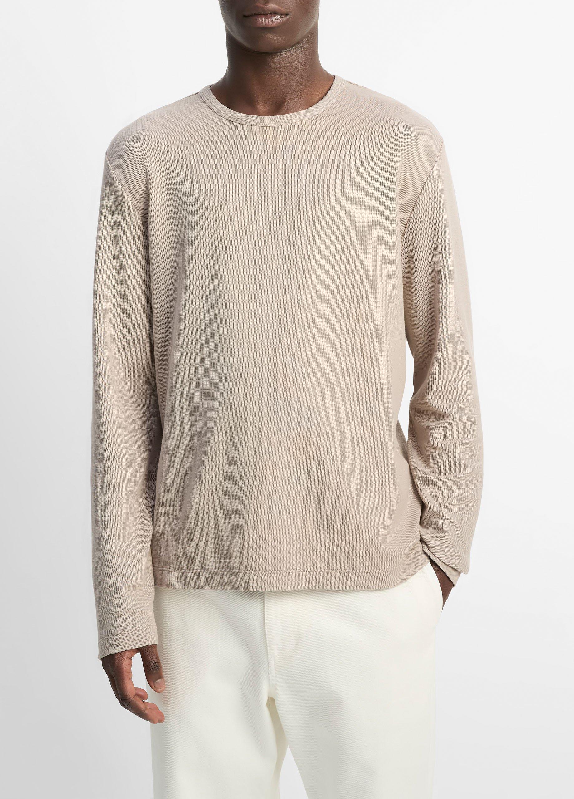 Men's Pima Cotton Piqué Long-Sleeve T-Shirt, Putty, Size L Vince
