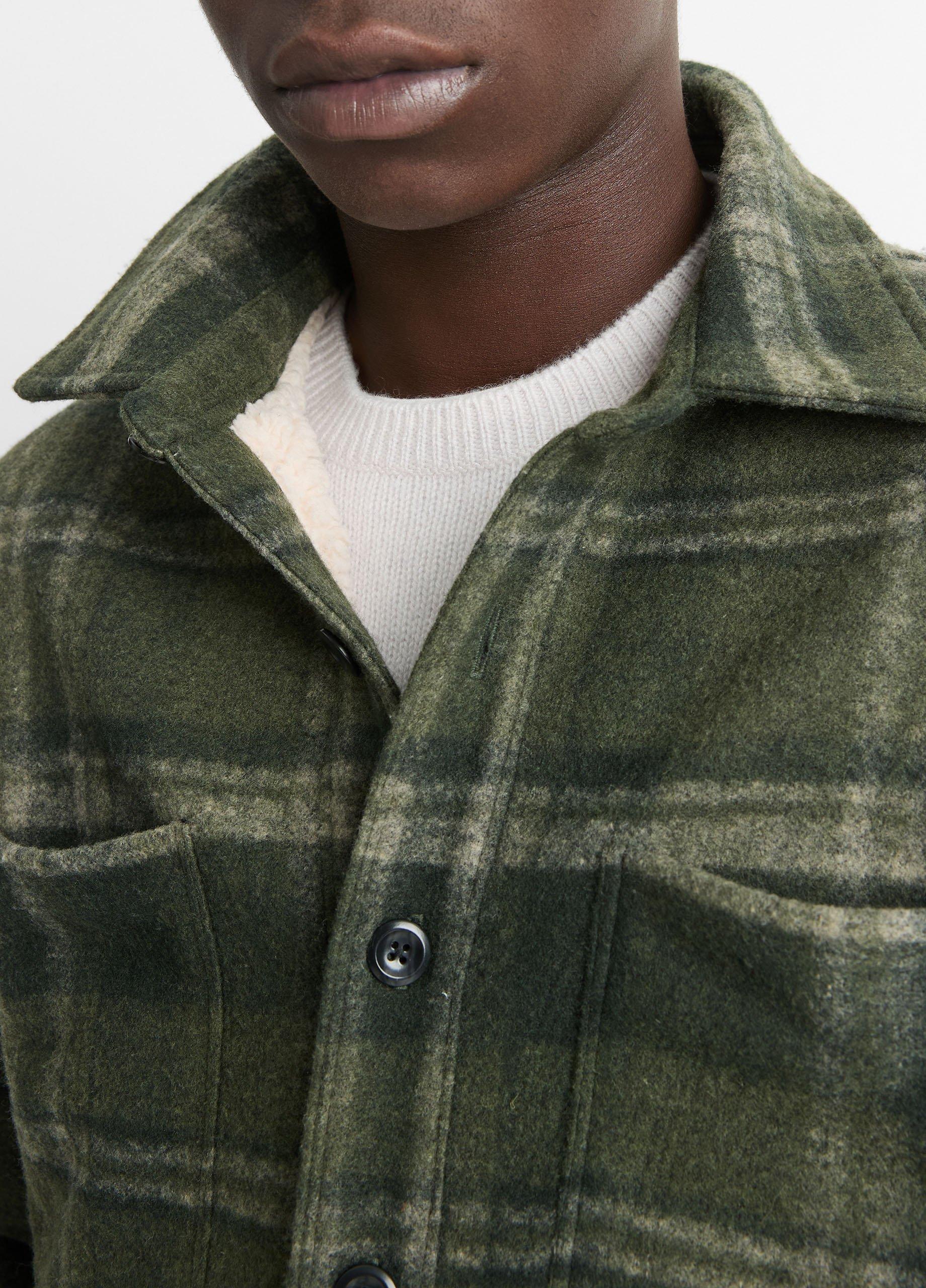 Sherpa-Lined Plaid Shirt Jacket image number 1