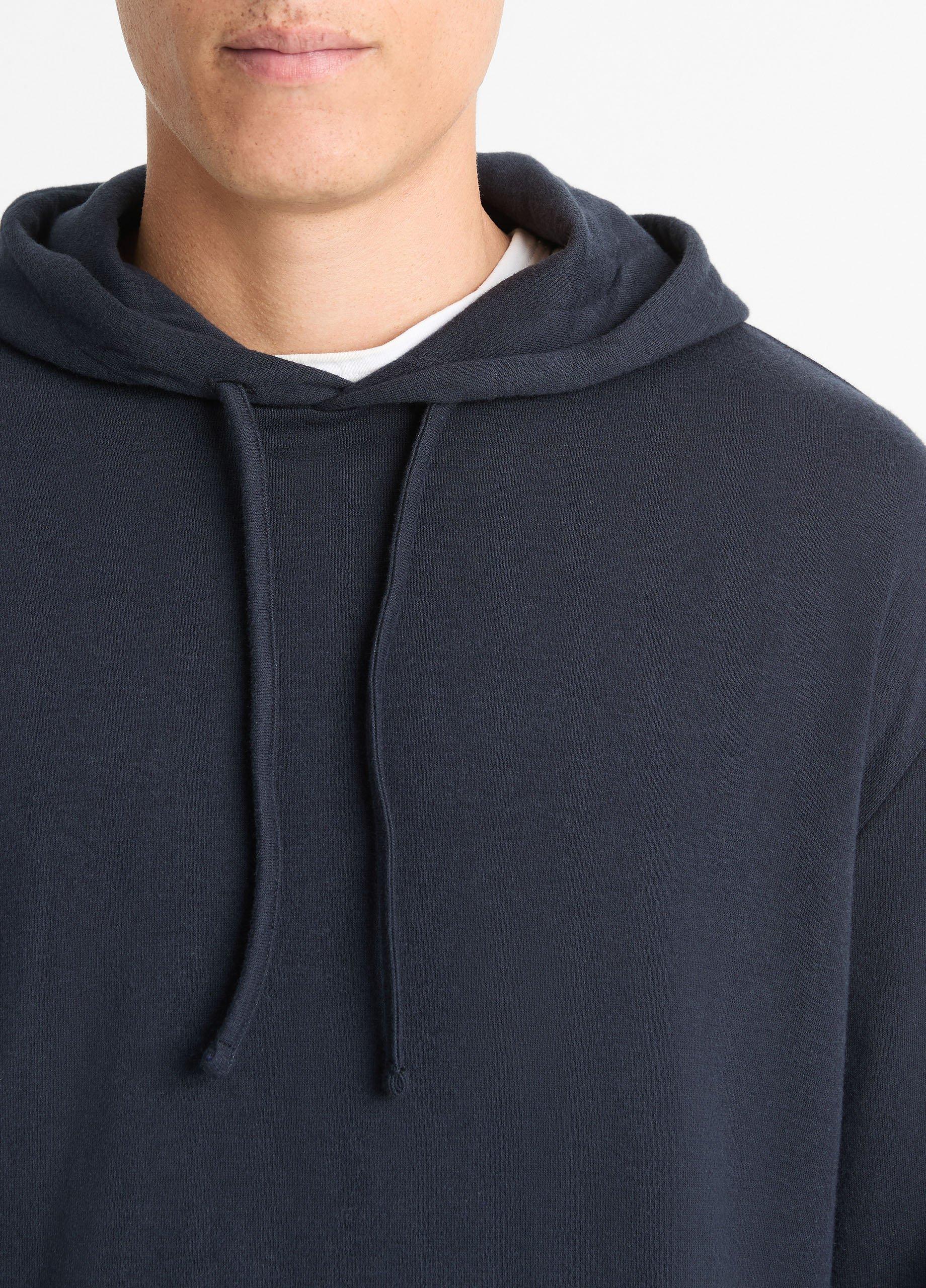 Vince outlet Hoodie Men's S Cozy Double-Knit Pullover Navy Blue Drawstring Pima Cotton