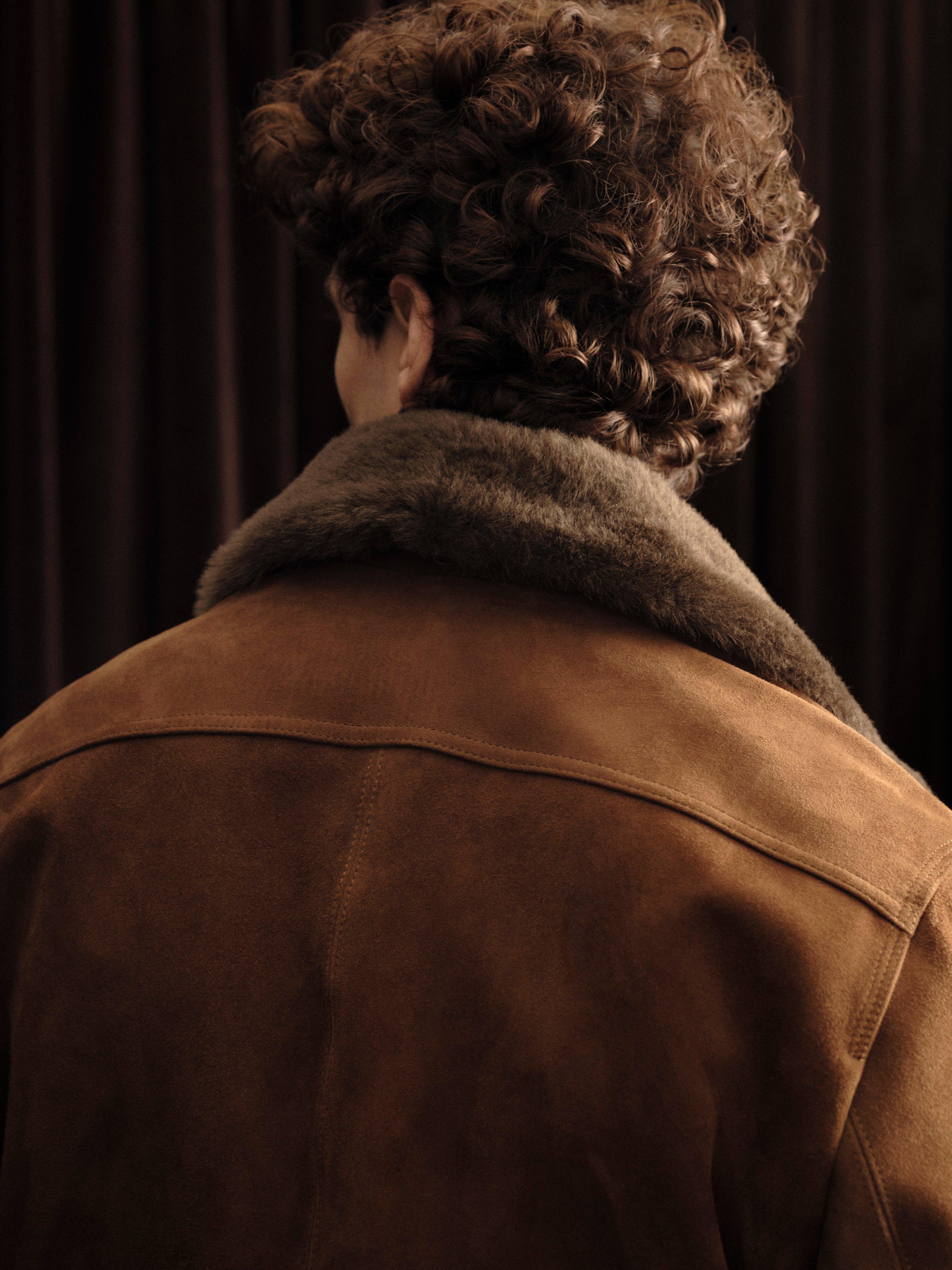 Shearling-Collar Suede Short Jacket in Jackets | Vince