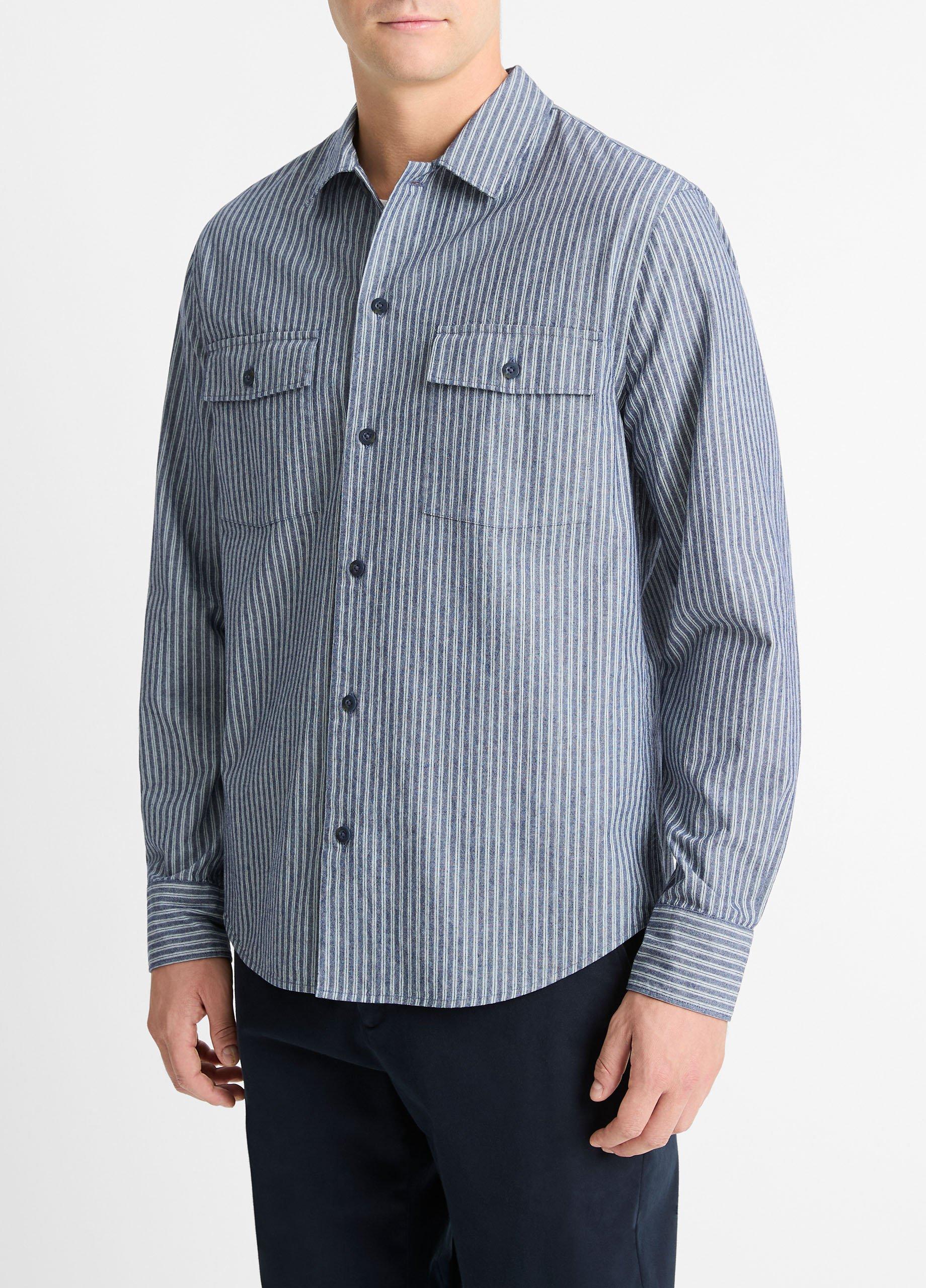 Railroad Stripe Cotton Shirt in Men | Vince