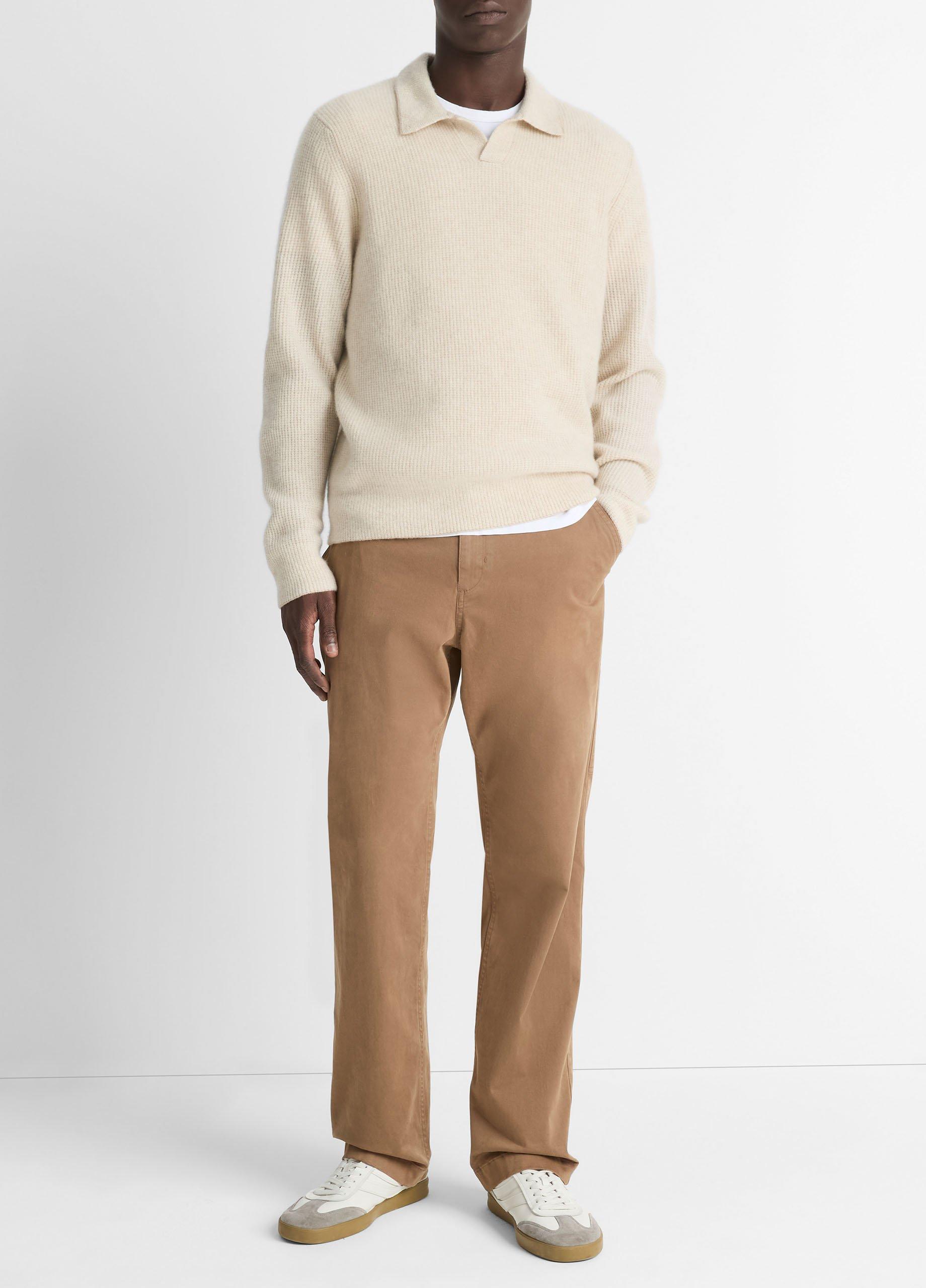 Men's Plush Cashmere Thermal Johnny-Collar Sweater, Heather Runyon/bone, Size M Vince