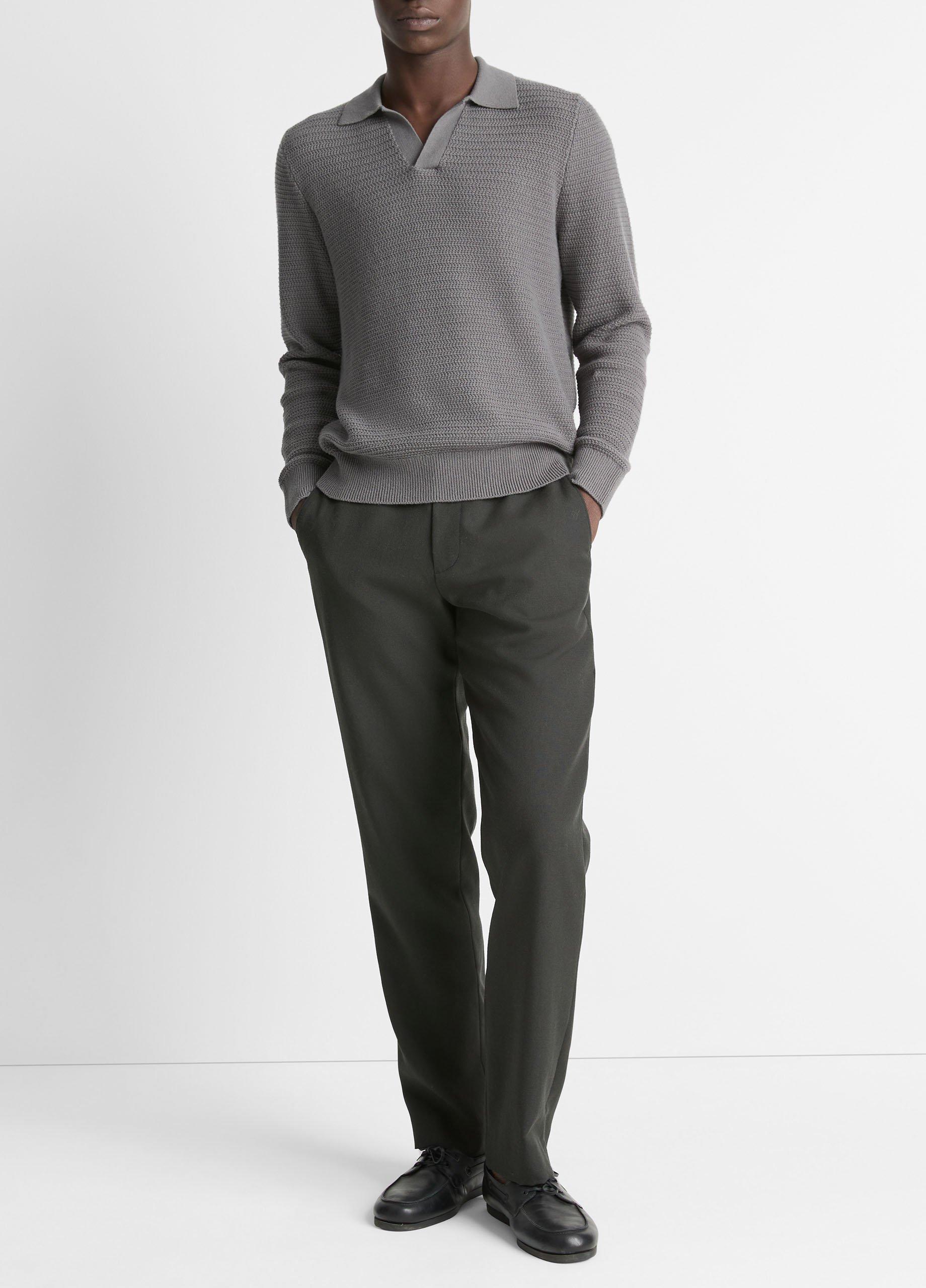 Men's Craftsman-rib Cotton-Cashmere Johnny-Collar Sweater, Rain Cloud, Size L Vince