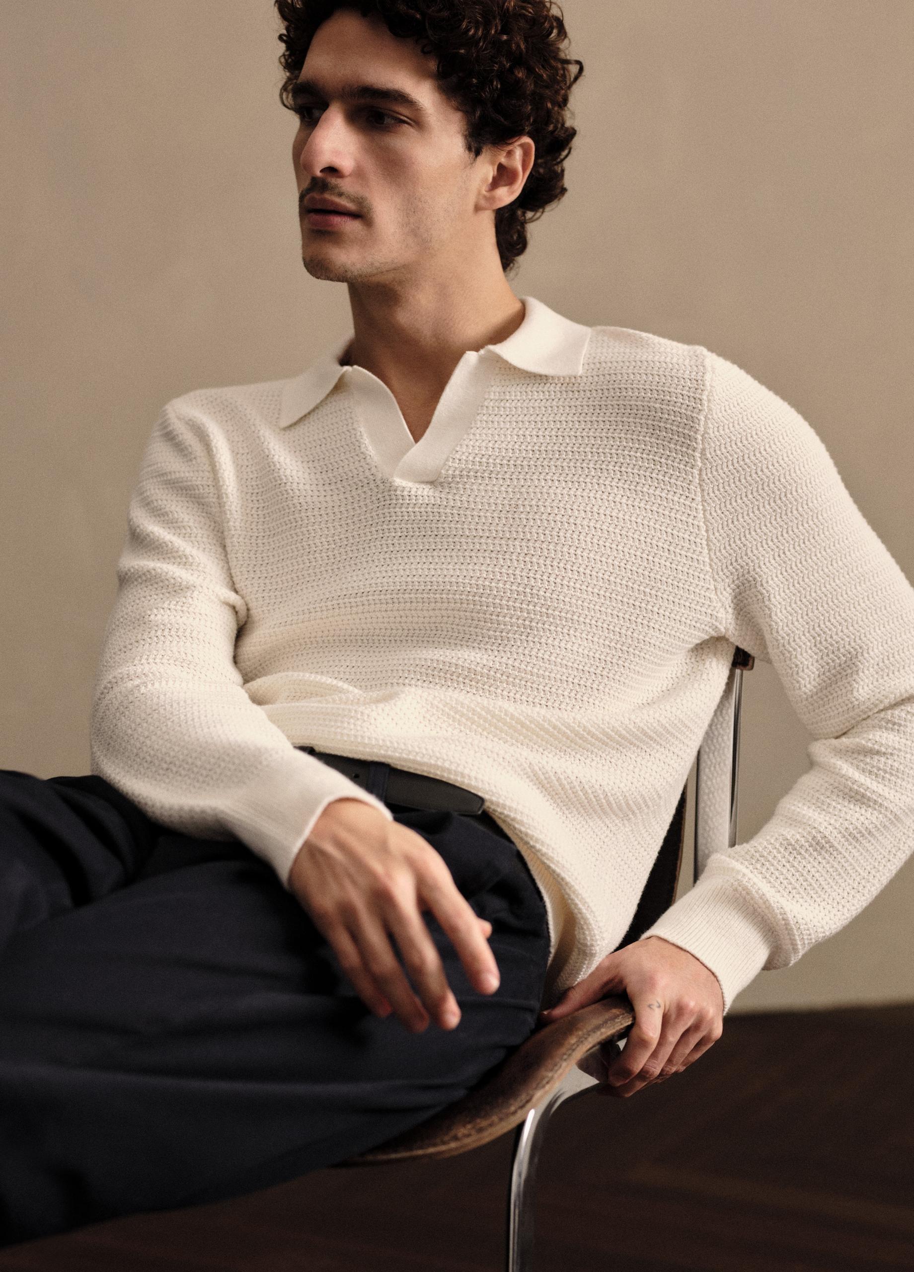 Craftsman-Rib Cotton-Cashmere Johnny-Collar Sweater image number 4