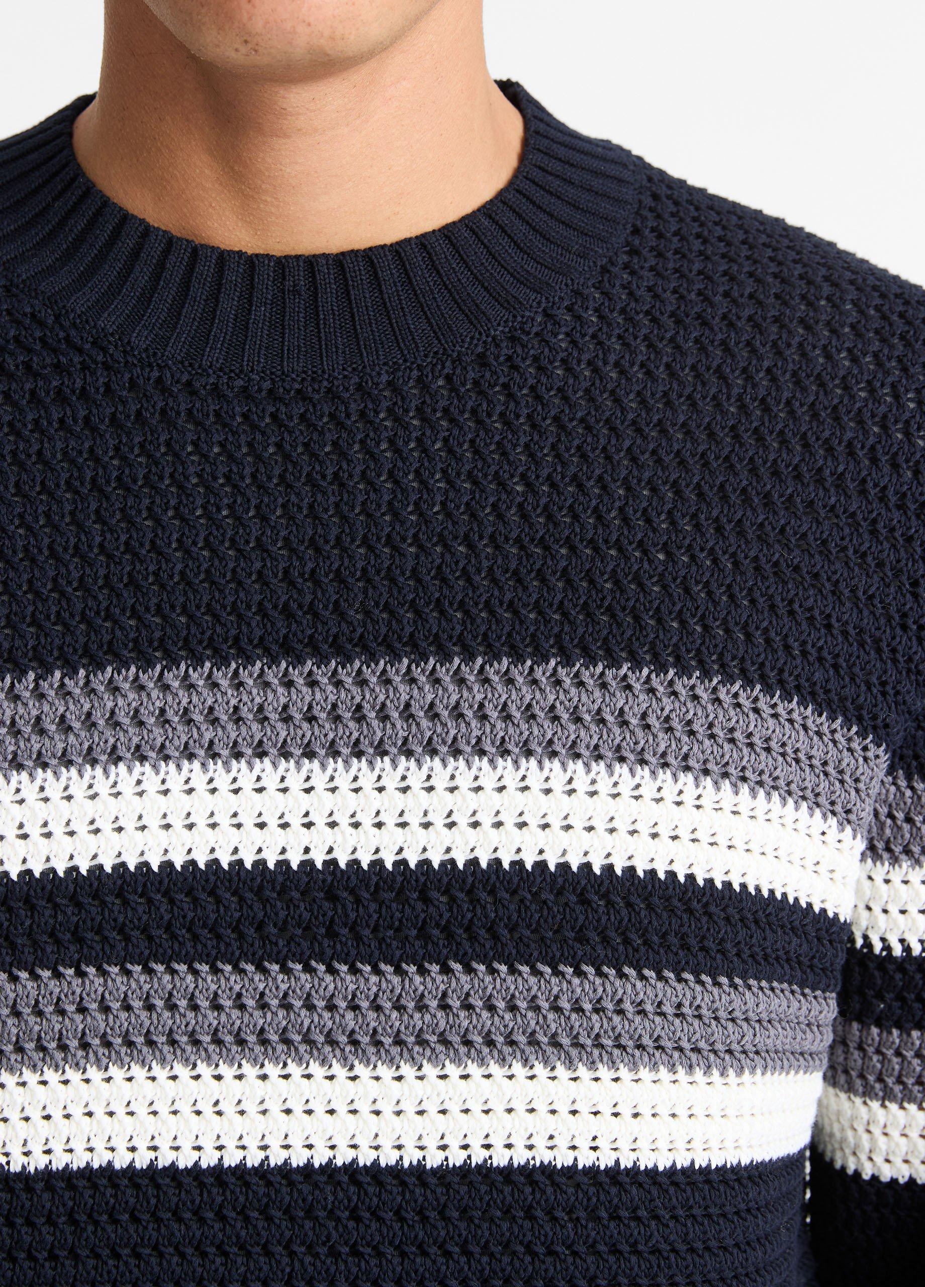 Crafted Crochet Striped Cotton Sweater in Crew Neck | Vince