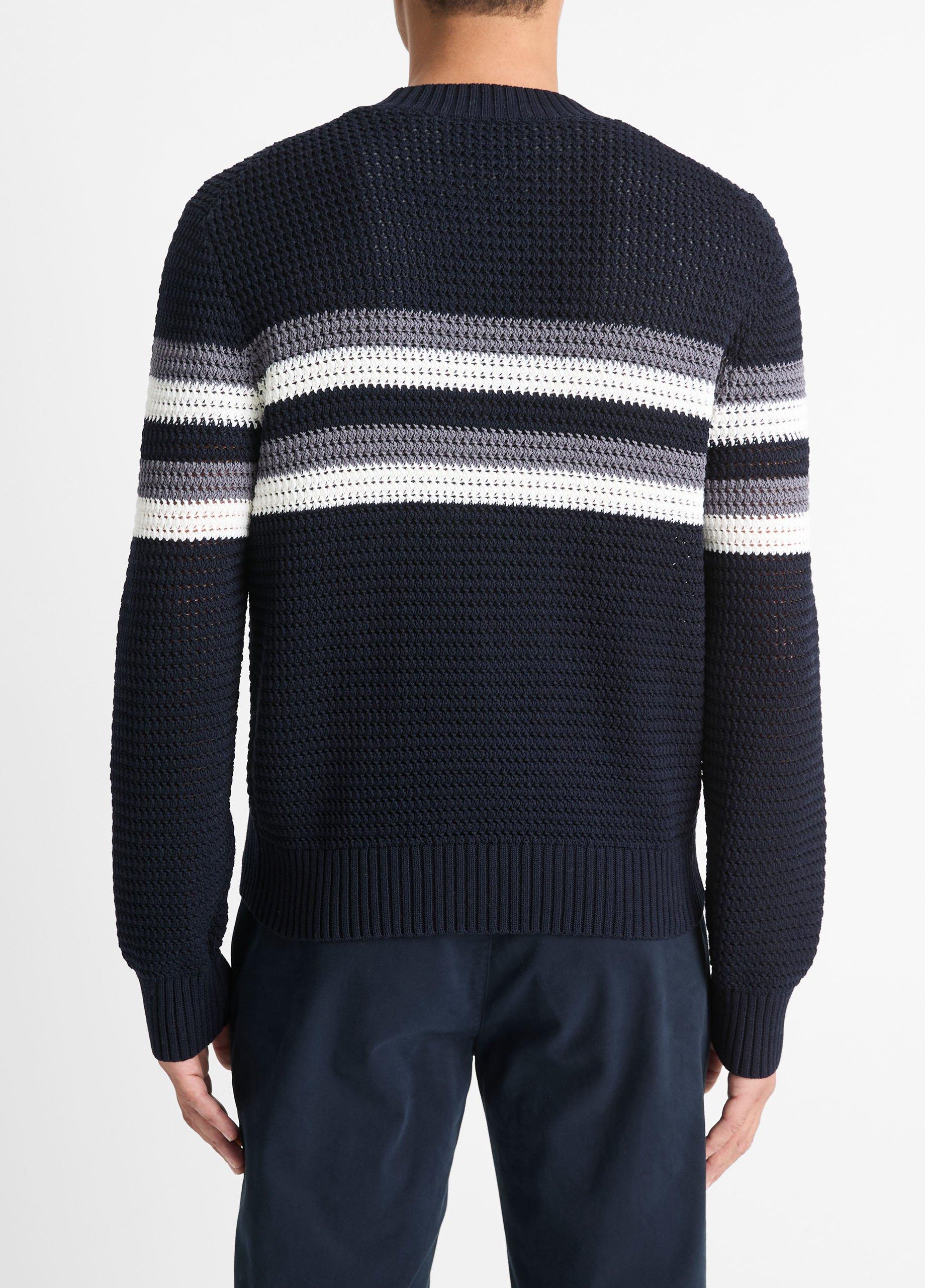Crafted Crochet Striped Cotton Sweater in Crew Neck | Vince