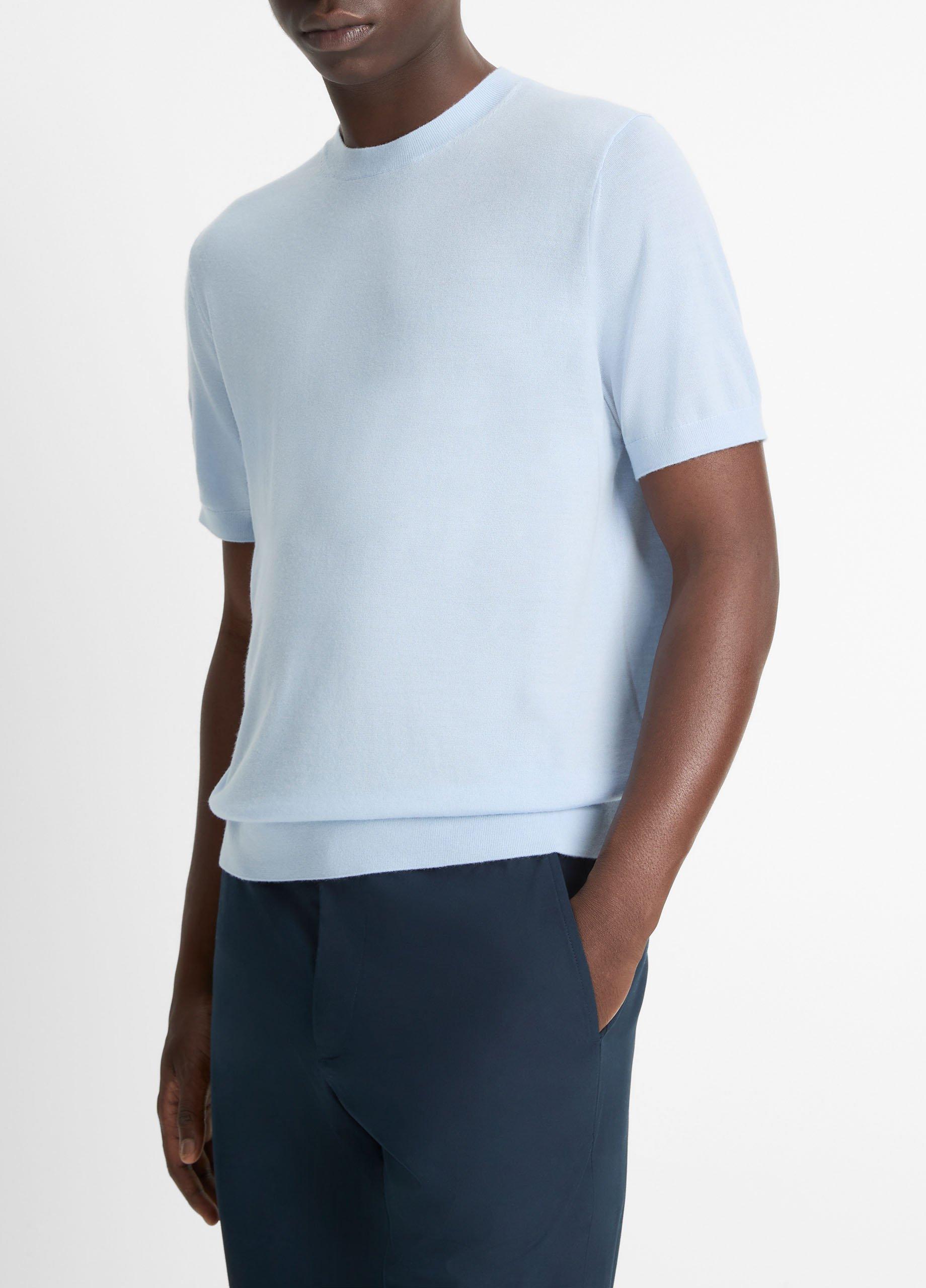 Featherweight Merino Wool-Cashmere Short-Sleeve Sweater image number 1