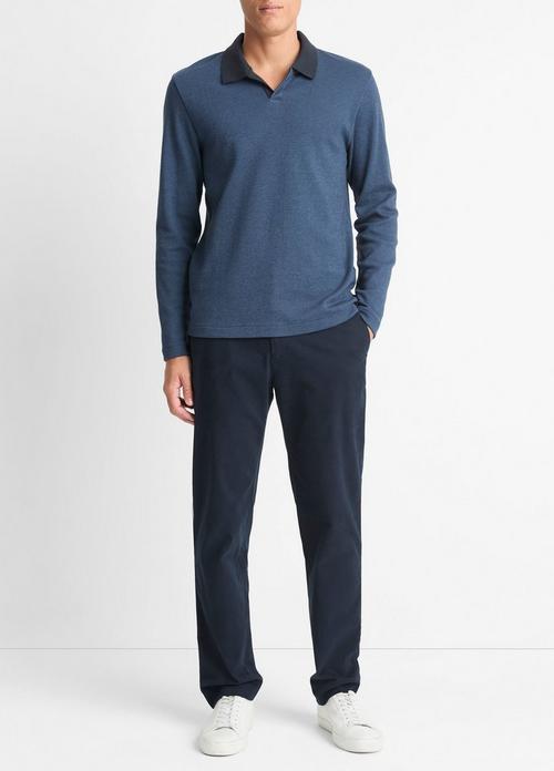 Bicolor Rib Cotton-Blend Johnny-Collar Shirt