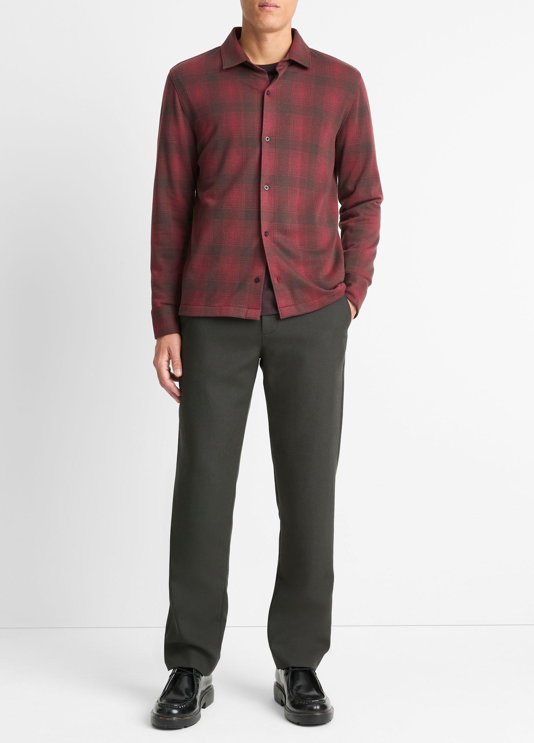 Ombré Plaid Cotton-Blend Shirt, Vermouth/oxblood, Size L Vince