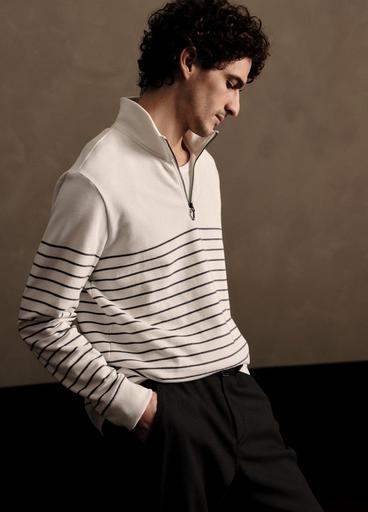Striped Sueded Cotton Quarter-Zip Pullover in Quarter Zip Striped Sueded Cotton Quarter-Zip Pullover in Quarter Zip
