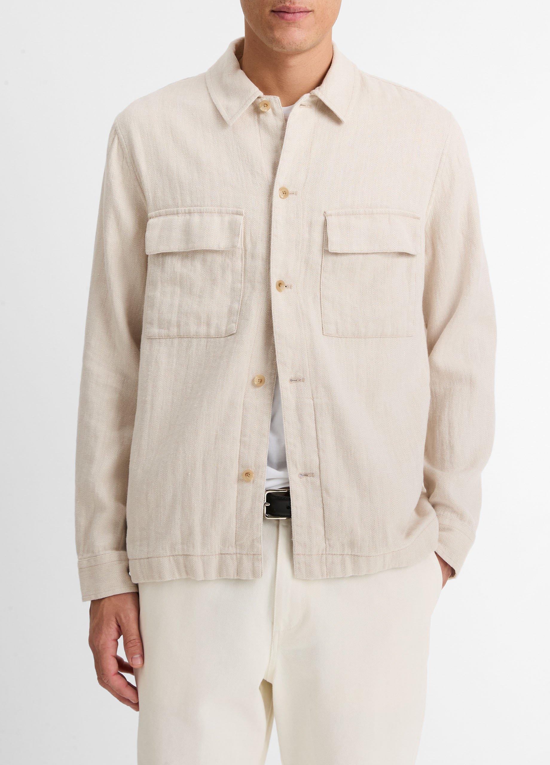 Men's Herringbone Linen-cotton Shirt Jacket, Natural, Size S Vince