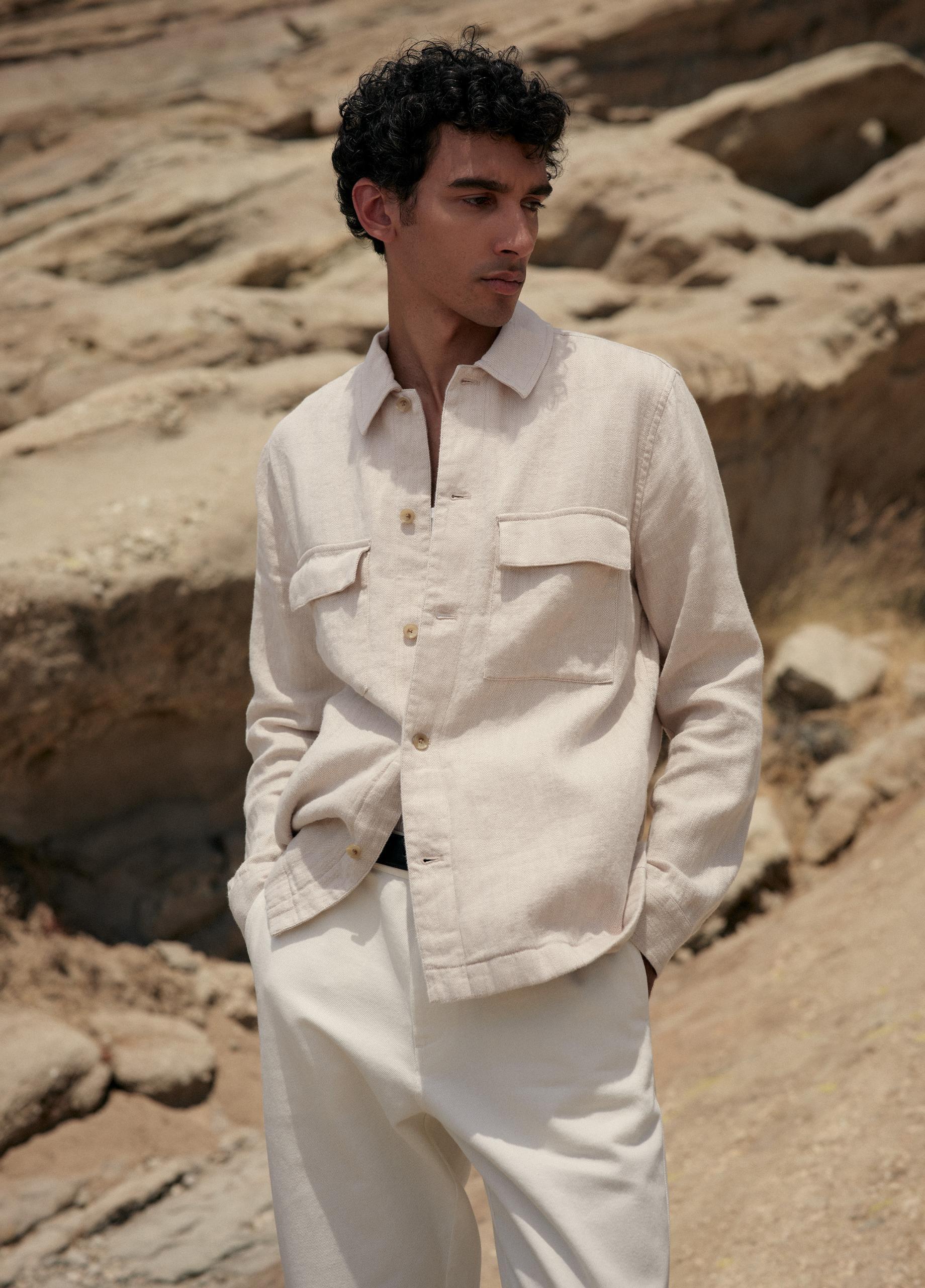 Herringbone Linen-Cotton Shirt Jacket in Jackets & Outerwear