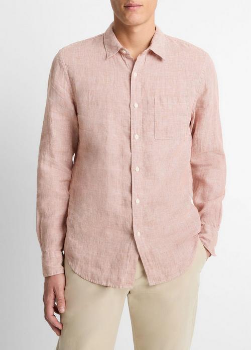 Houndstooth Linen Button-Front Shirt