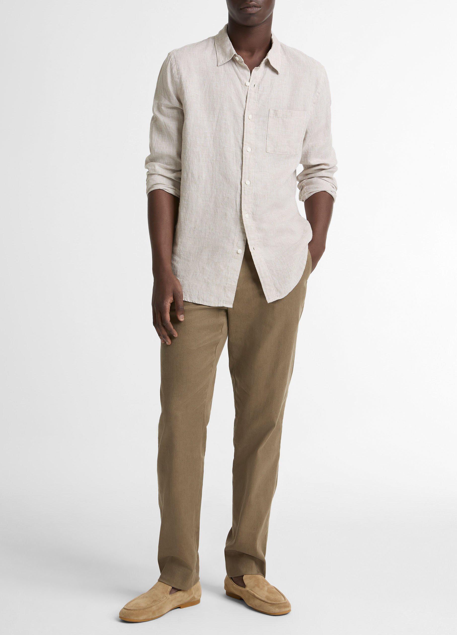 Houndstooth Linen Button-Front Shirt image number 3