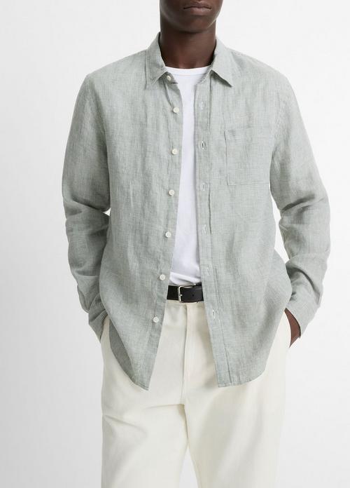 Houndstooth Linen Button-Front Shirt