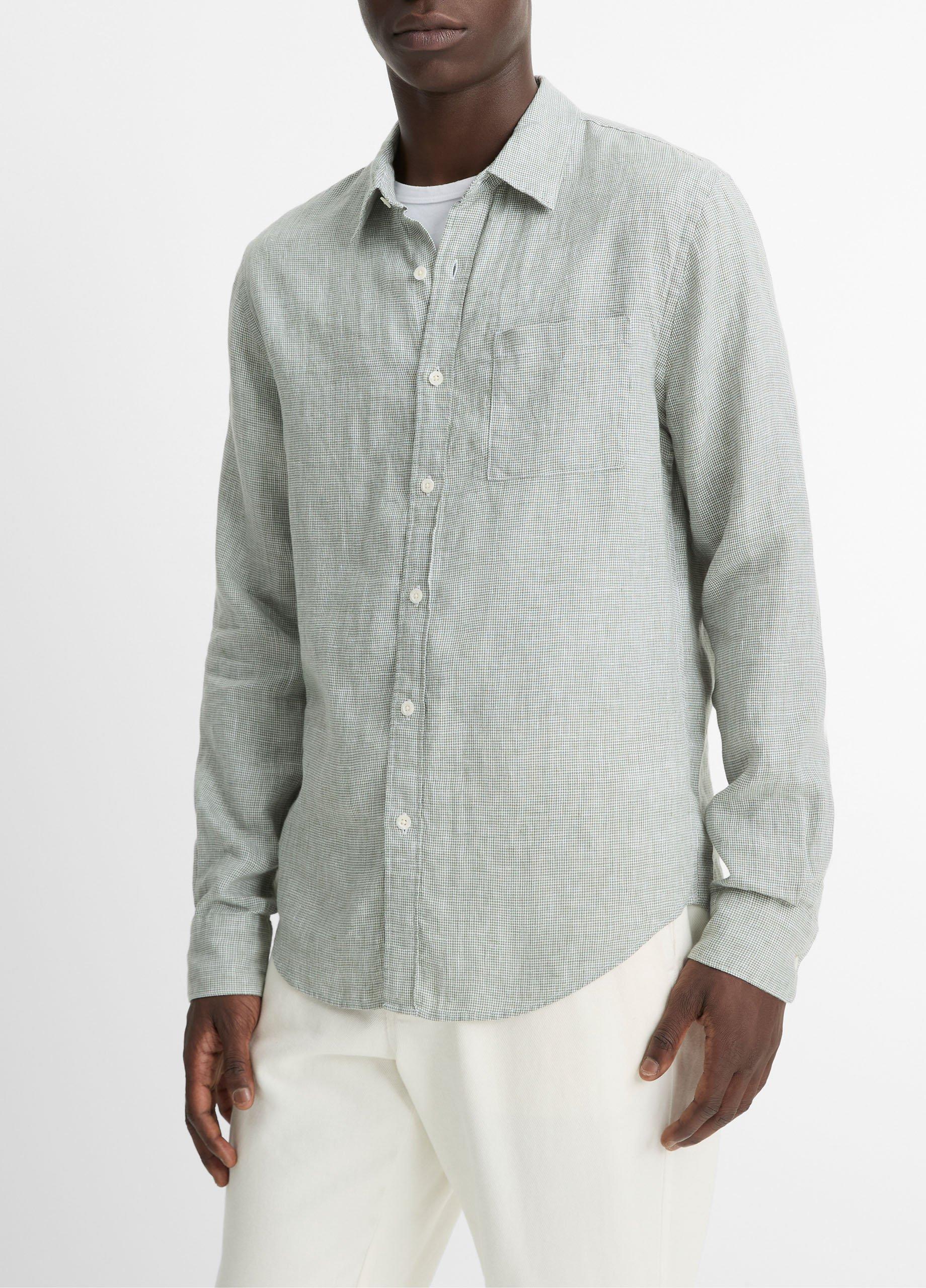 Houndstooth Linen Button-Front Shirt image number 1