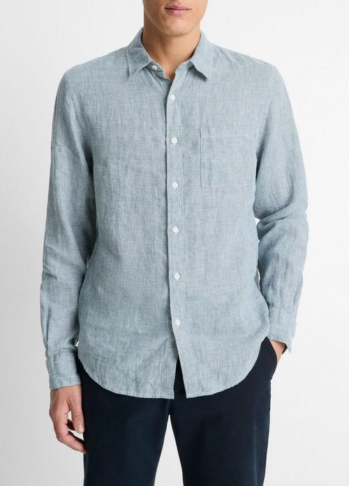 Houndstooth Linen Button-Front Shirt