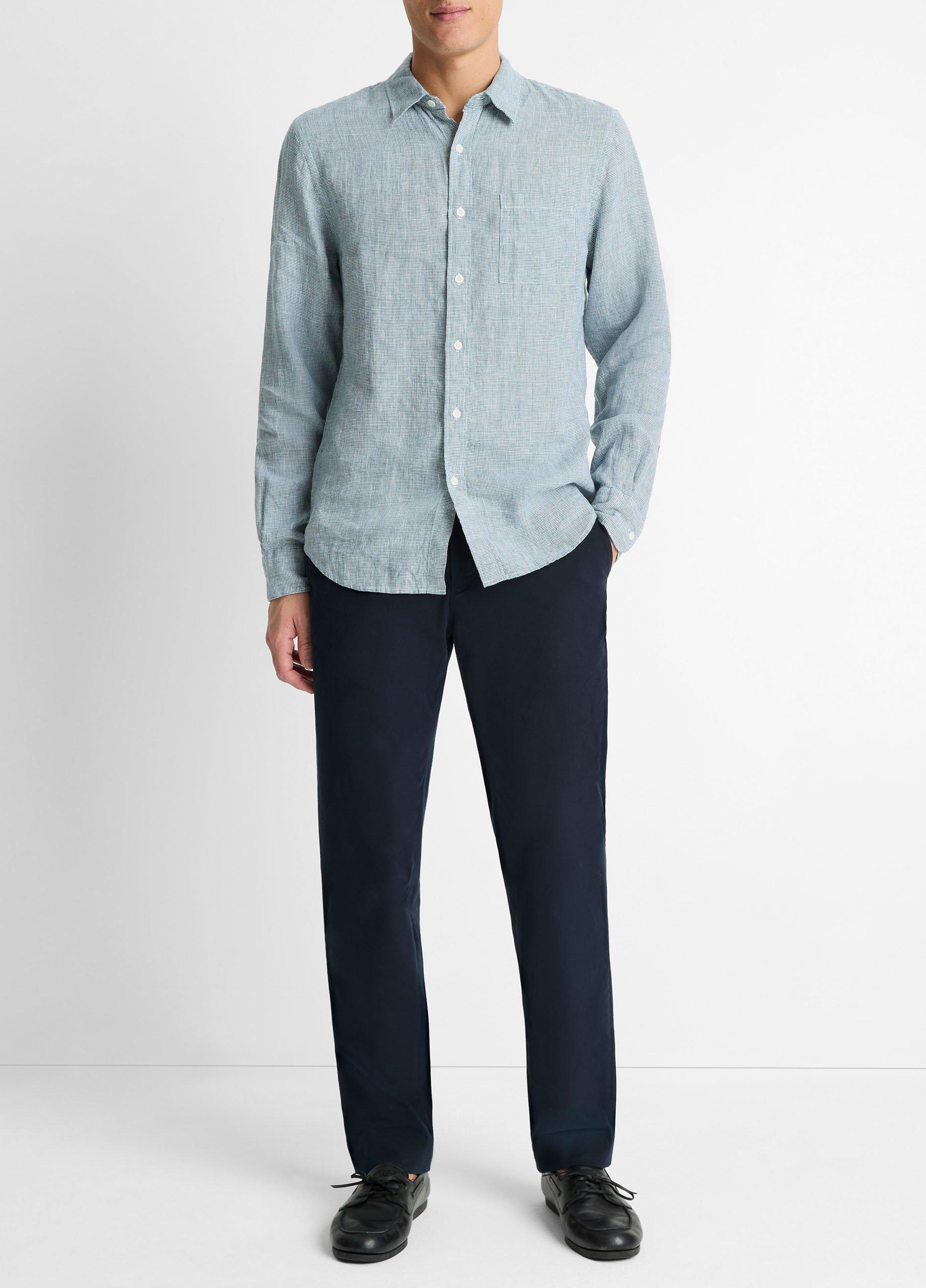 Houndstooth Linen Button-Front Shirt image number 3