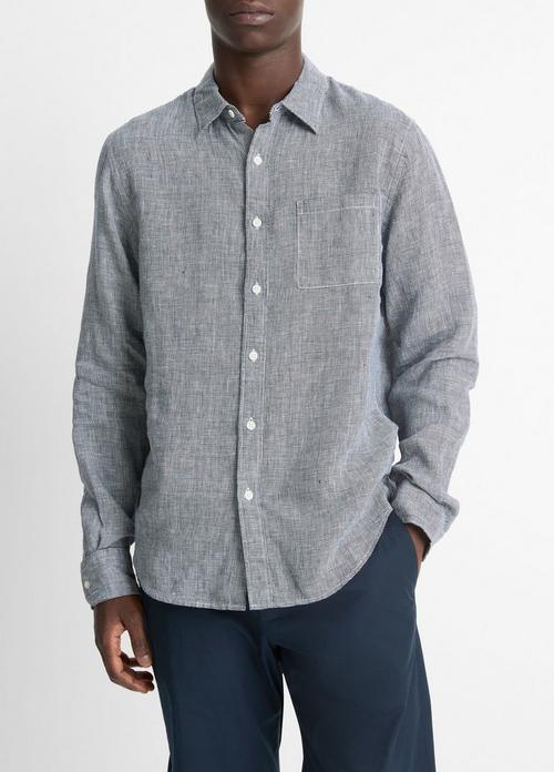 Houndstooth Linen Button-Front Shirt