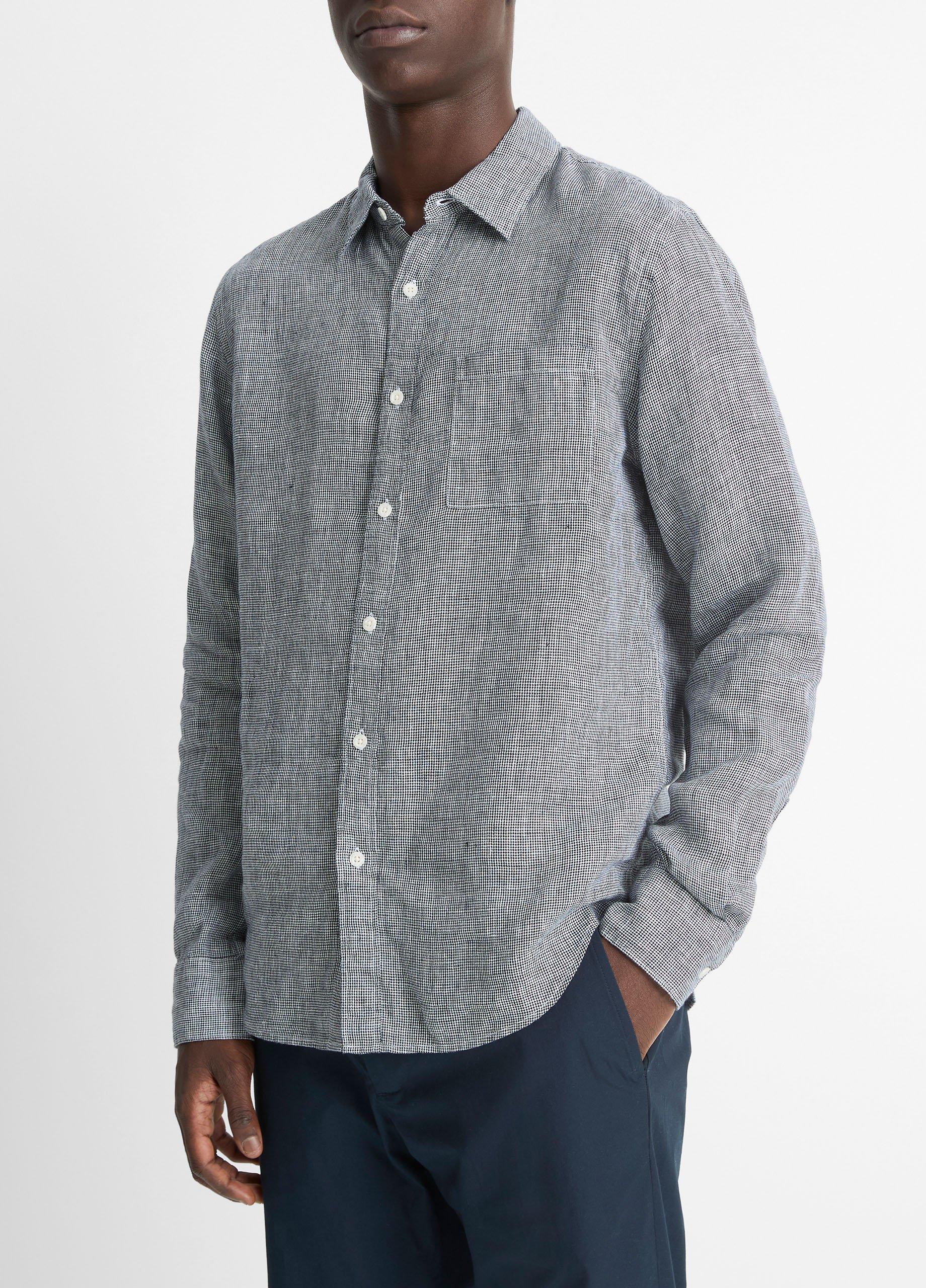 Houndstooth Linen Button-Front Shirt image number 1