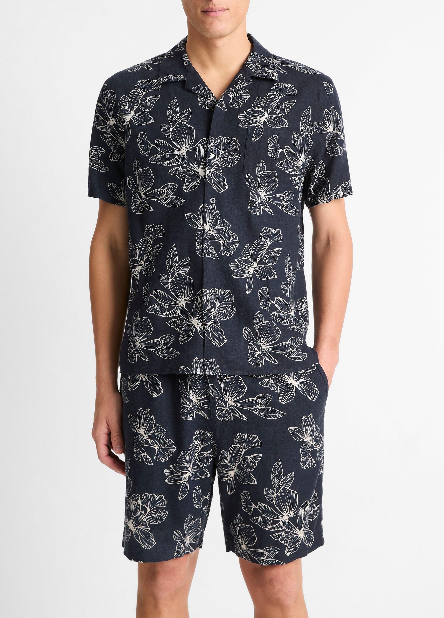 Line Floral Linen-Blend Cabana Shirt in Short Sleeve | Vince