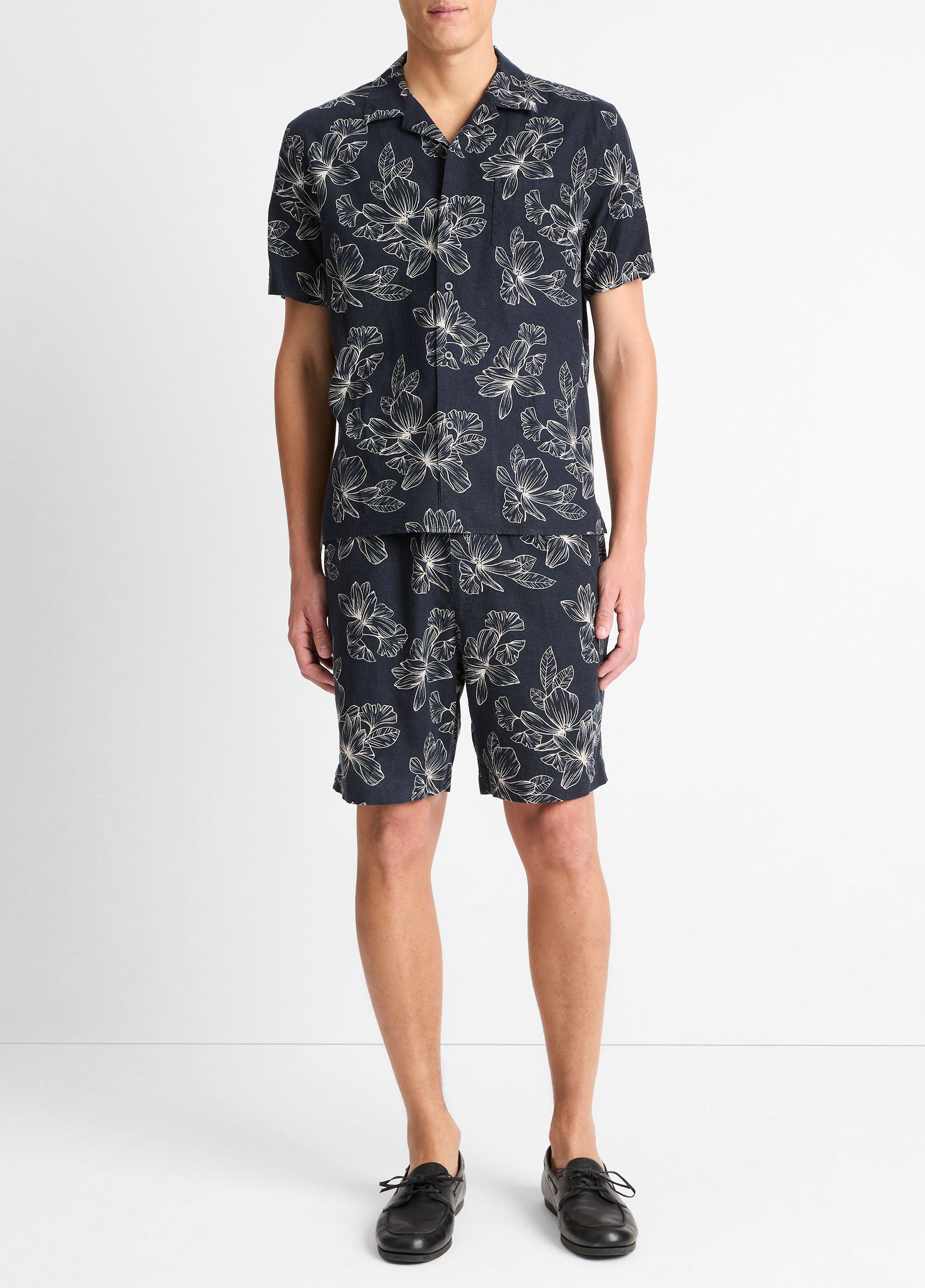 Line Floral Linen-Blend Cabana Shirt in Short Sleeve | Vince