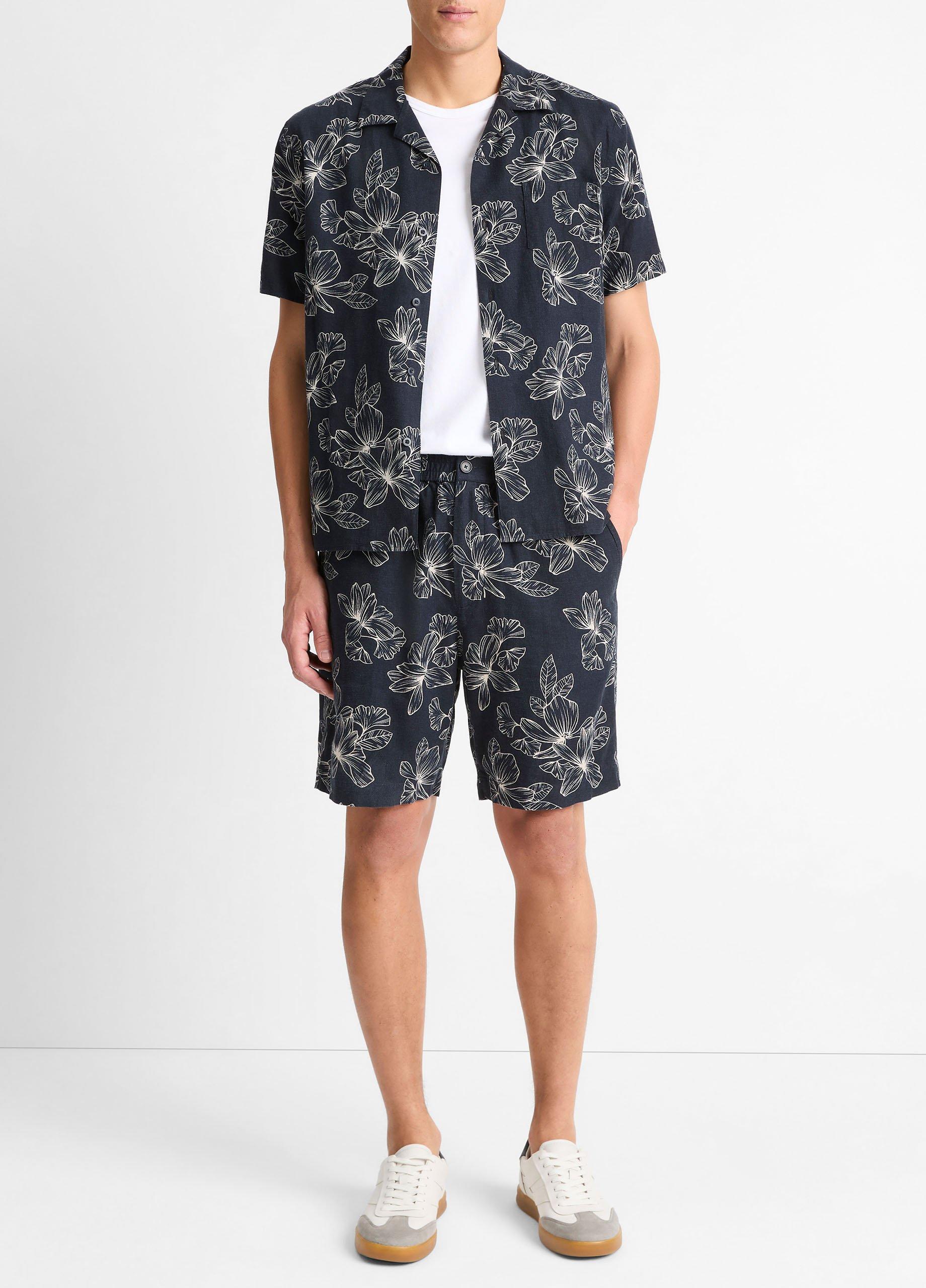 Line Floral Linen-Blend Beach Short image number 0