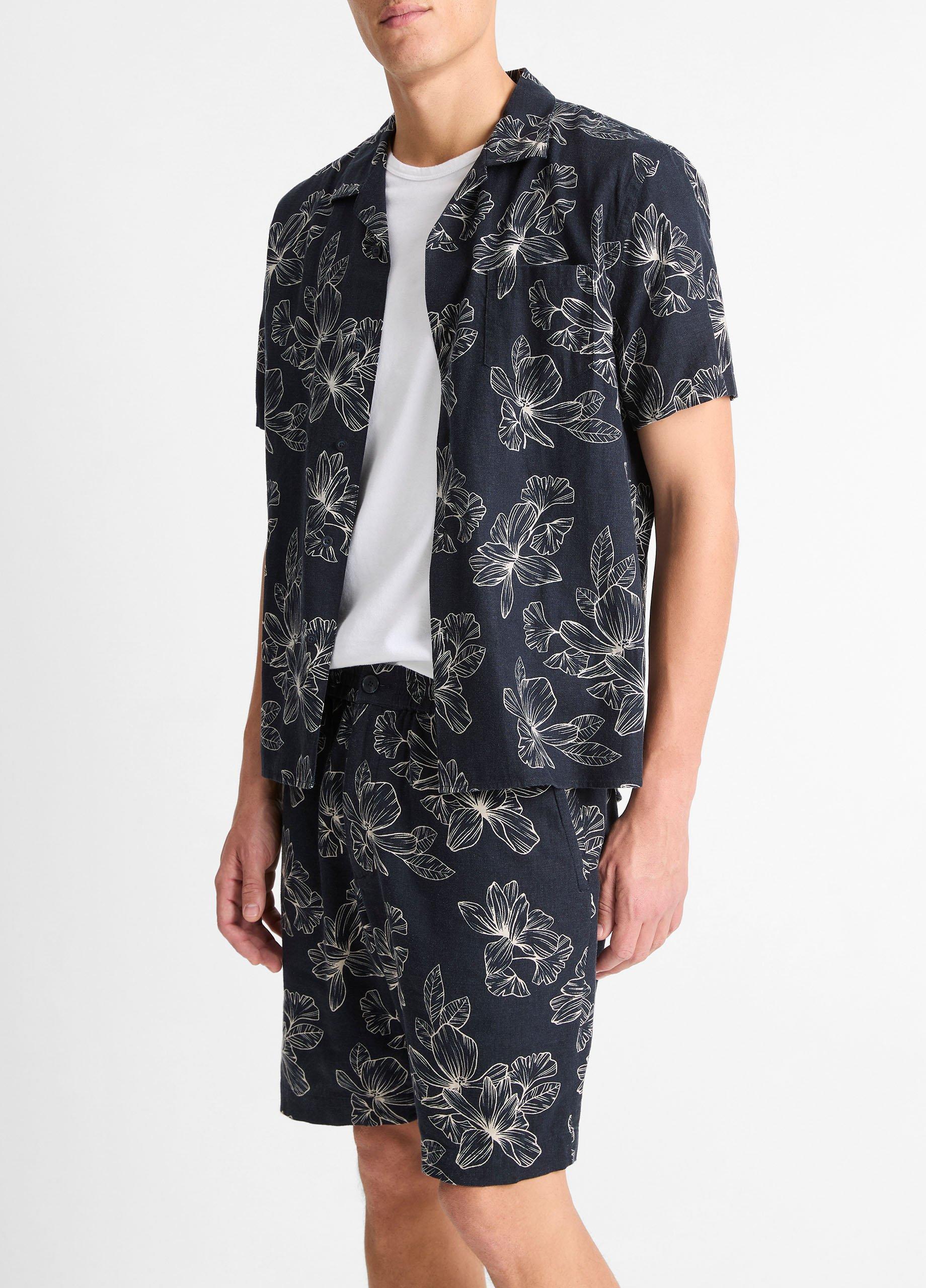 Line Floral Linen-Blend Beach Short image number 1