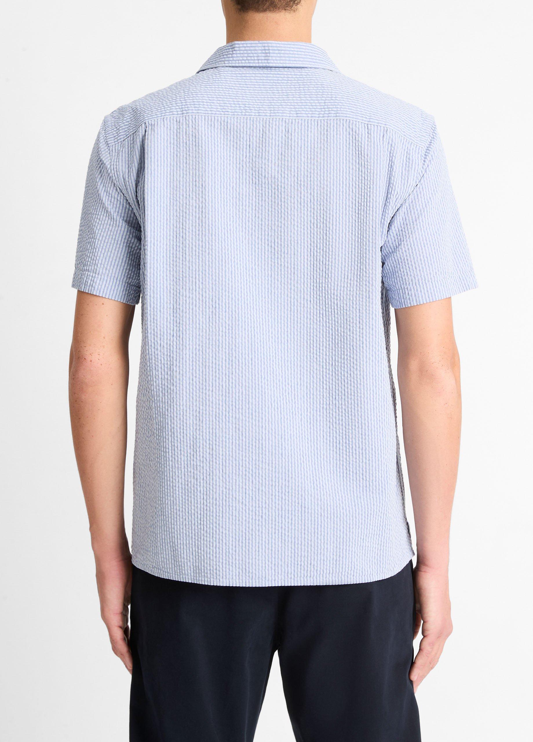 Italian Cotton Seersucker Shirt in Short Sleeve | Vince