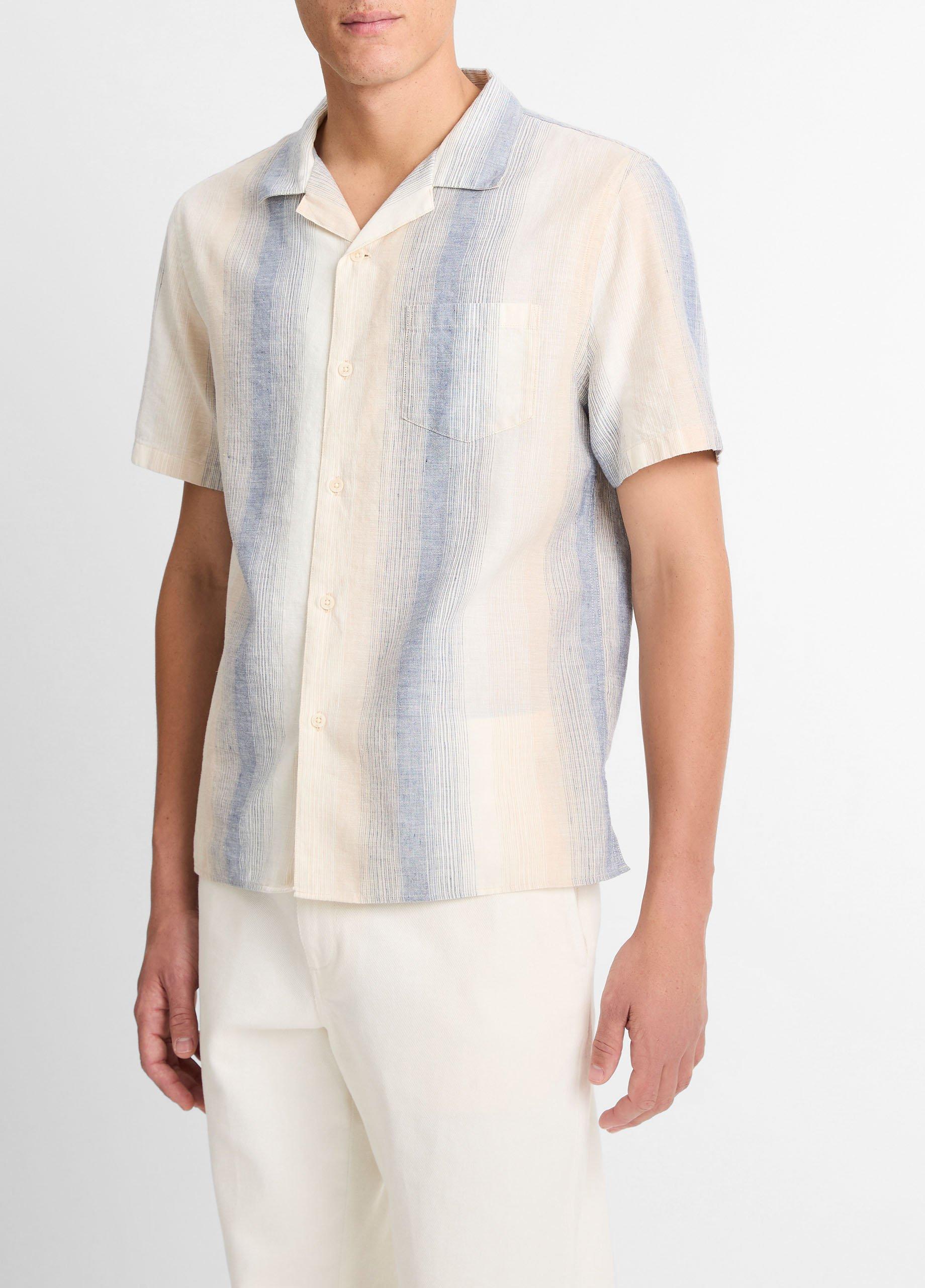 Marina Stripe Italian Cotton-Linen Cabana Shirt in Short