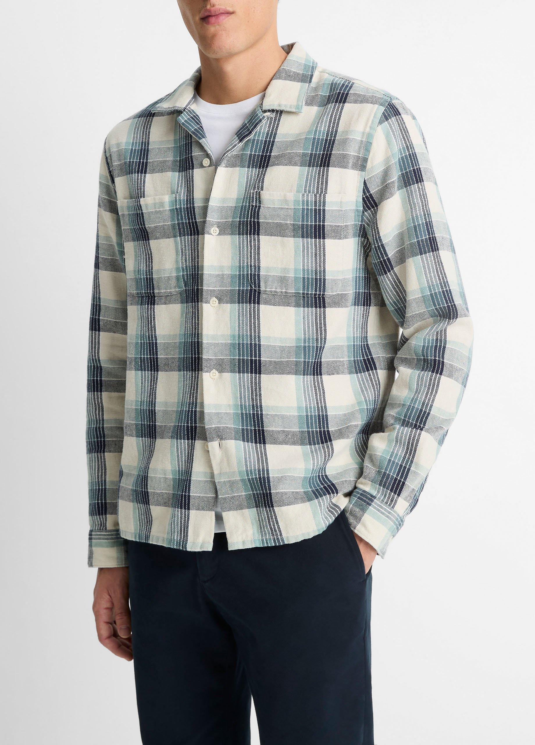 Caspian Plaid Italian Hemp-Cotton Overshirt in Shirts | Vince