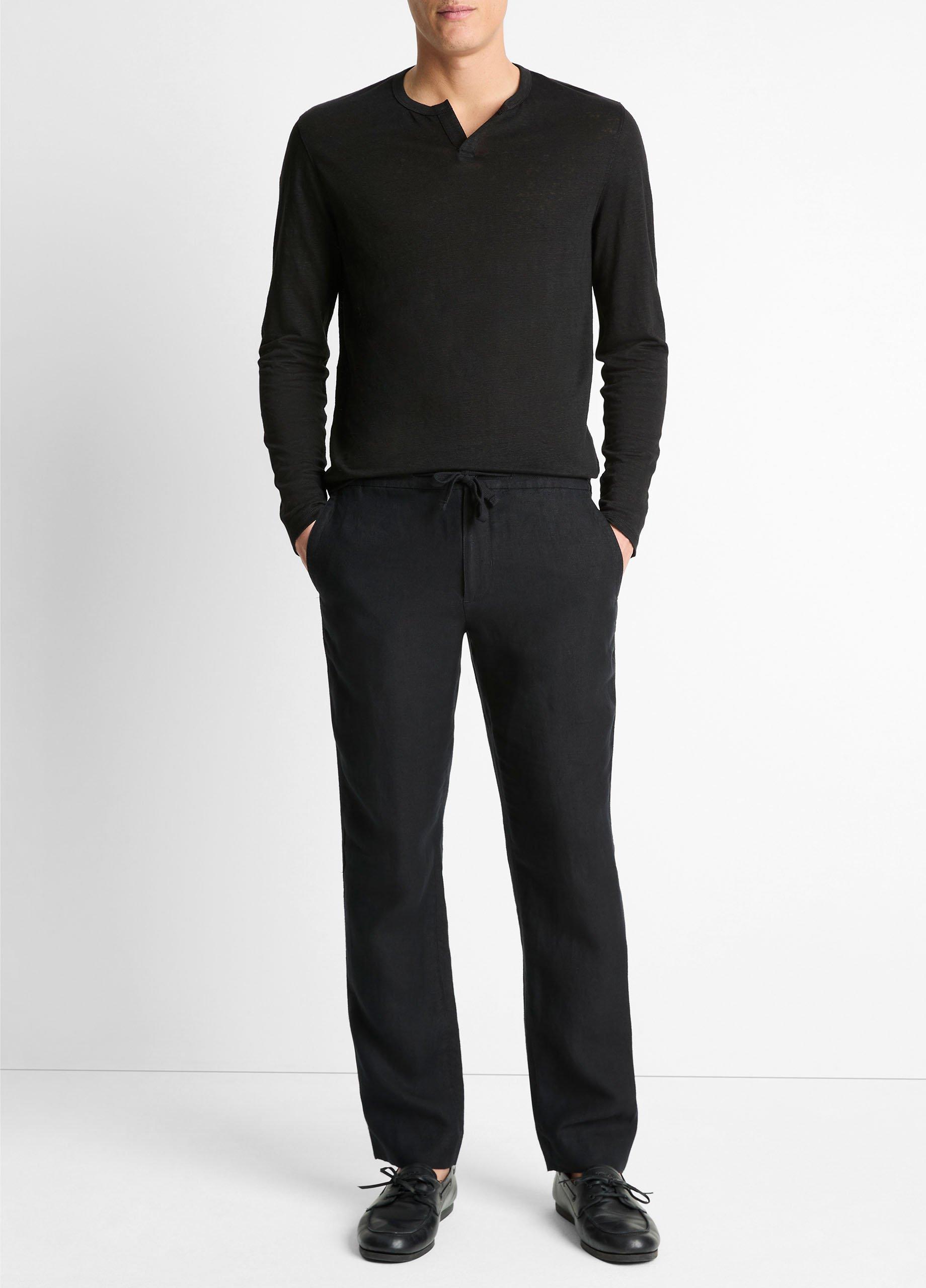 Linen Long-Sleeve Split-Neck T-Shirt image number 3